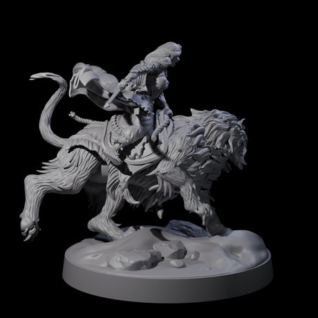 Big Hair Princess Riding a Shaggy Tiger Miniature for Dungeons and Dragons, Pathfinder or other TTRPGs