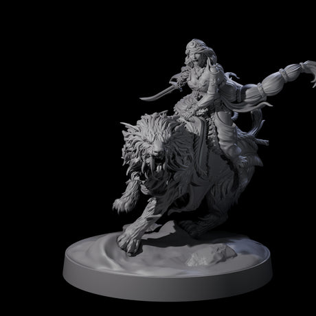 Big Hair Princess Riding a Shaggy Tiger Miniature for Dungeons and Dragons, Pathfinder or other TTRPGs