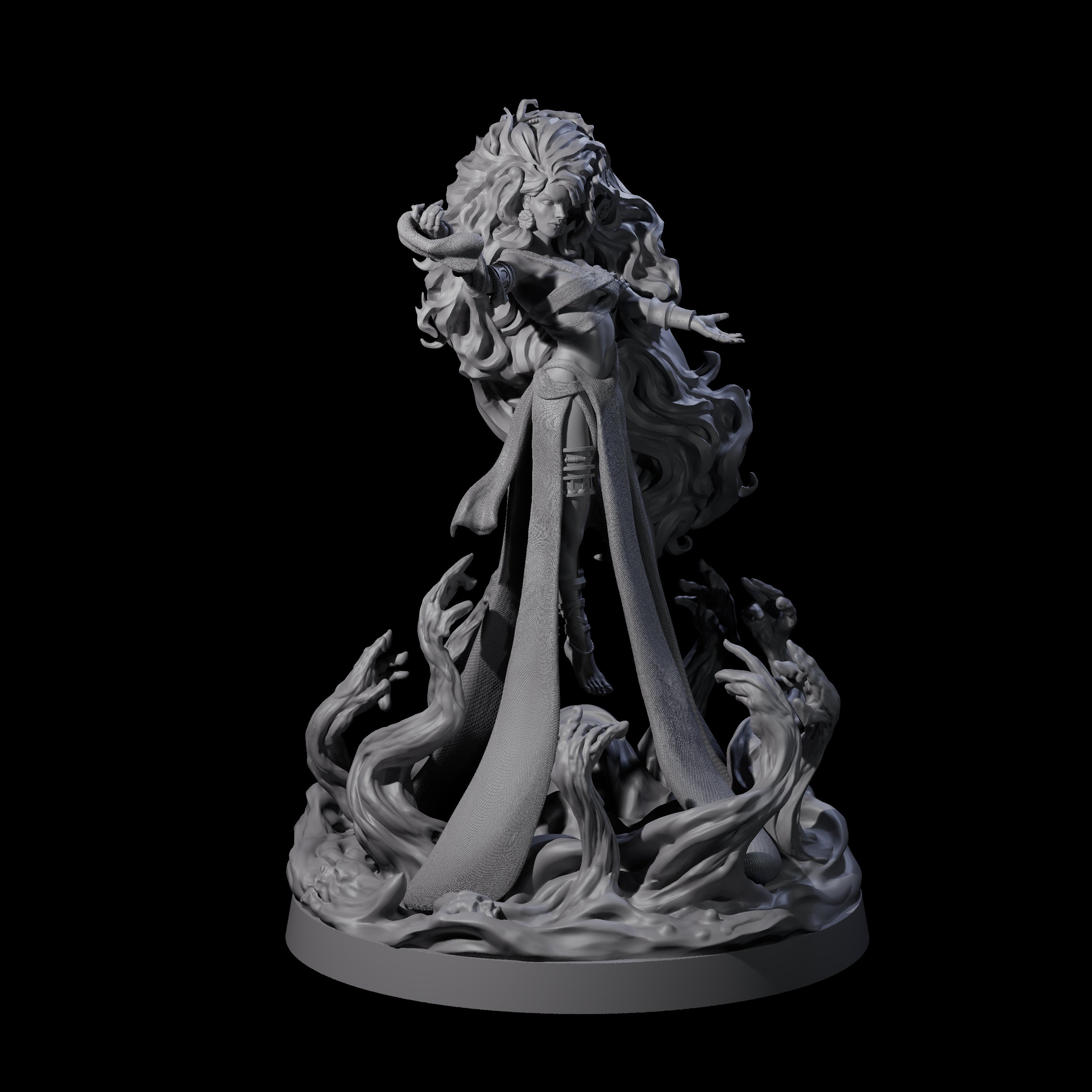 Big Hair Witch Queen Miniature for Dungeons and Dragons, Pathfinder or other TTRPGs