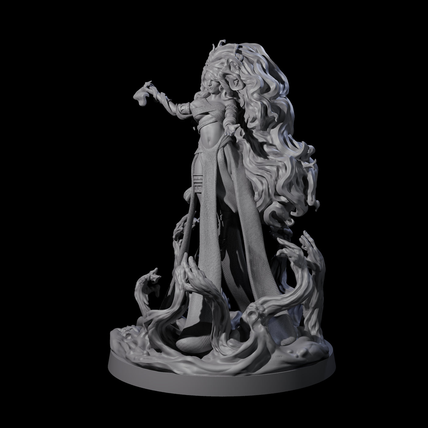 Big Hair Witch Queen Miniature for Dungeons and Dragons, Pathfinder or other TTRPGs
