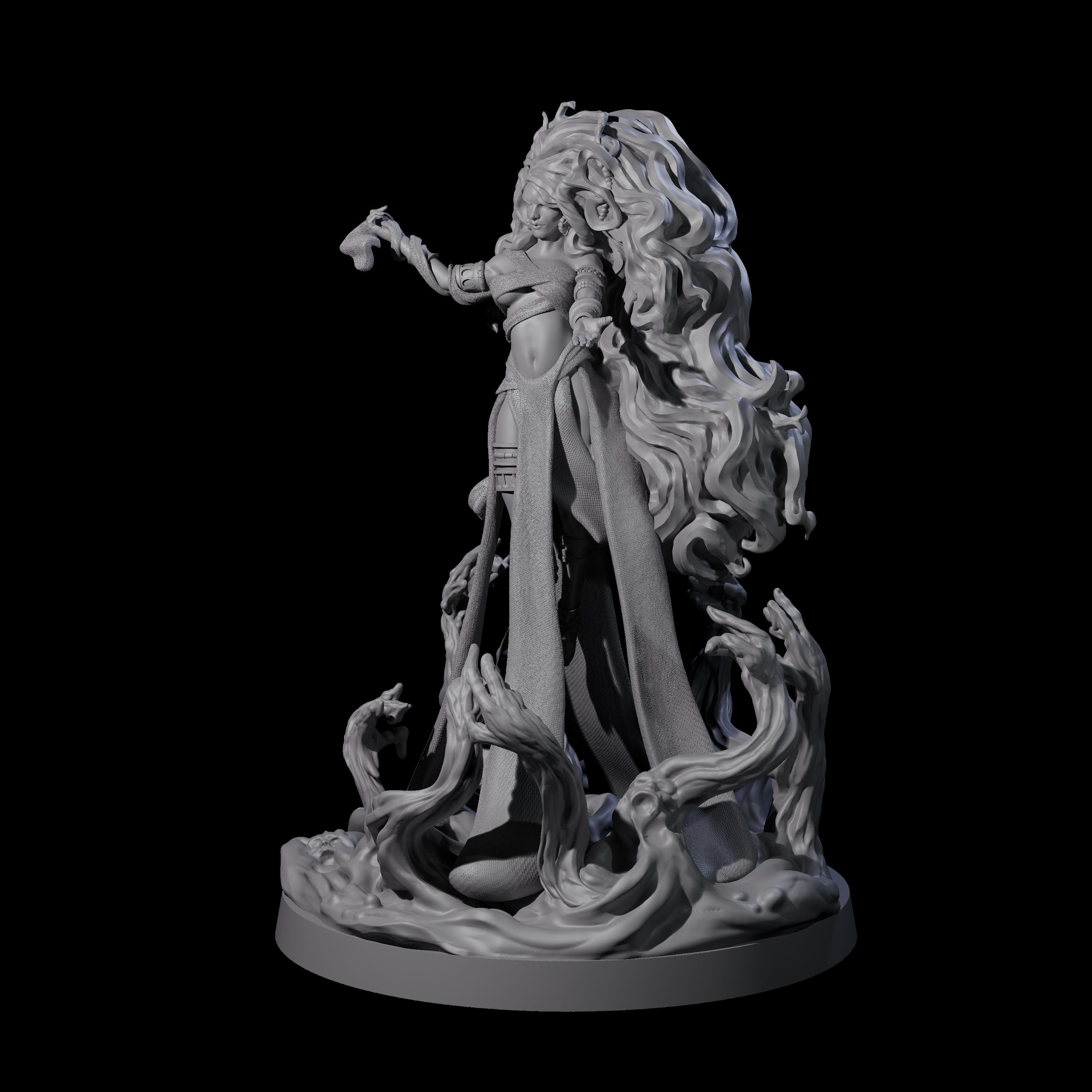 Big Hair Witch Queen Miniature for Dungeons and Dragons, Pathfinder or other TTRPGs