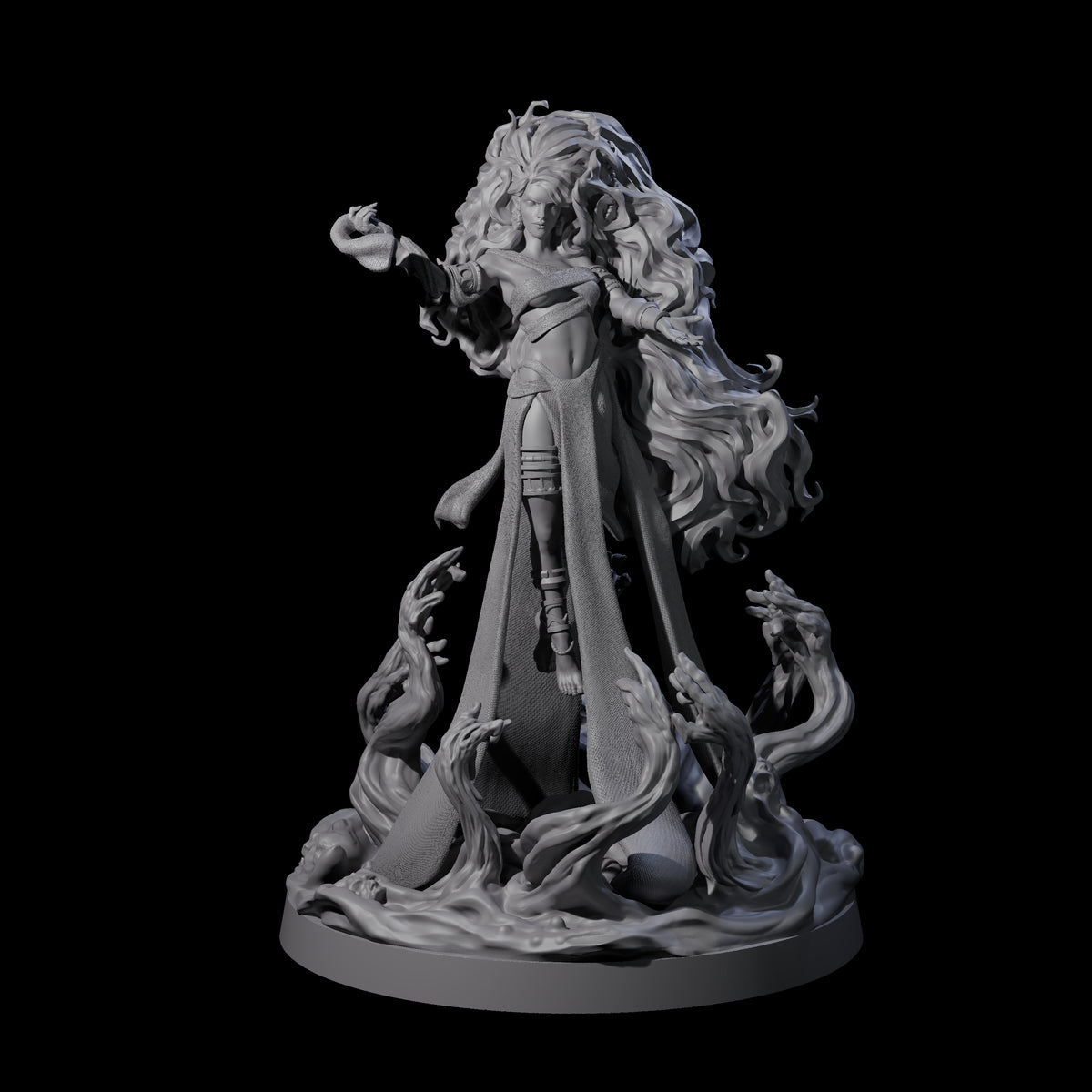 Big Hair Witch Queen Miniature for Dungeons and Dragons, Pathfinder or other TTRPGs