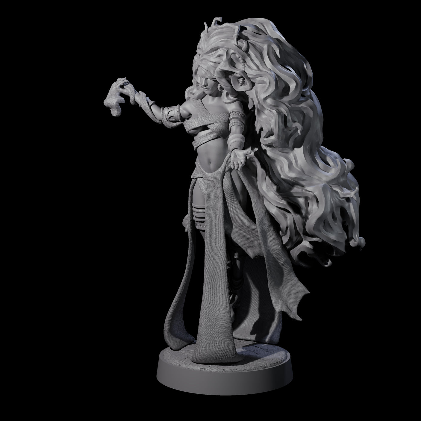 Big Hair Witch Queen Miniature for Dungeons and Dragons, Pathfinder or other TTRPGs