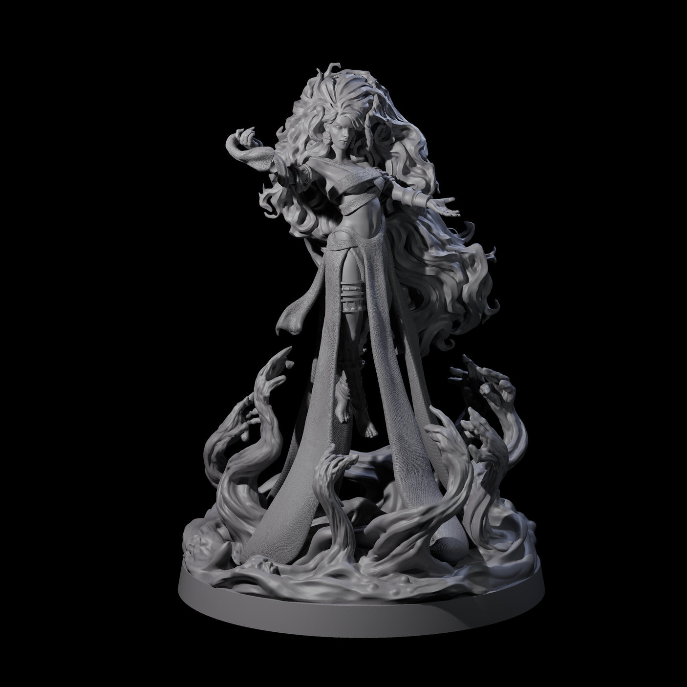 Big Hair Witch Queen Miniature for Dungeons and Dragons, Pathfinder or other TTRPGs