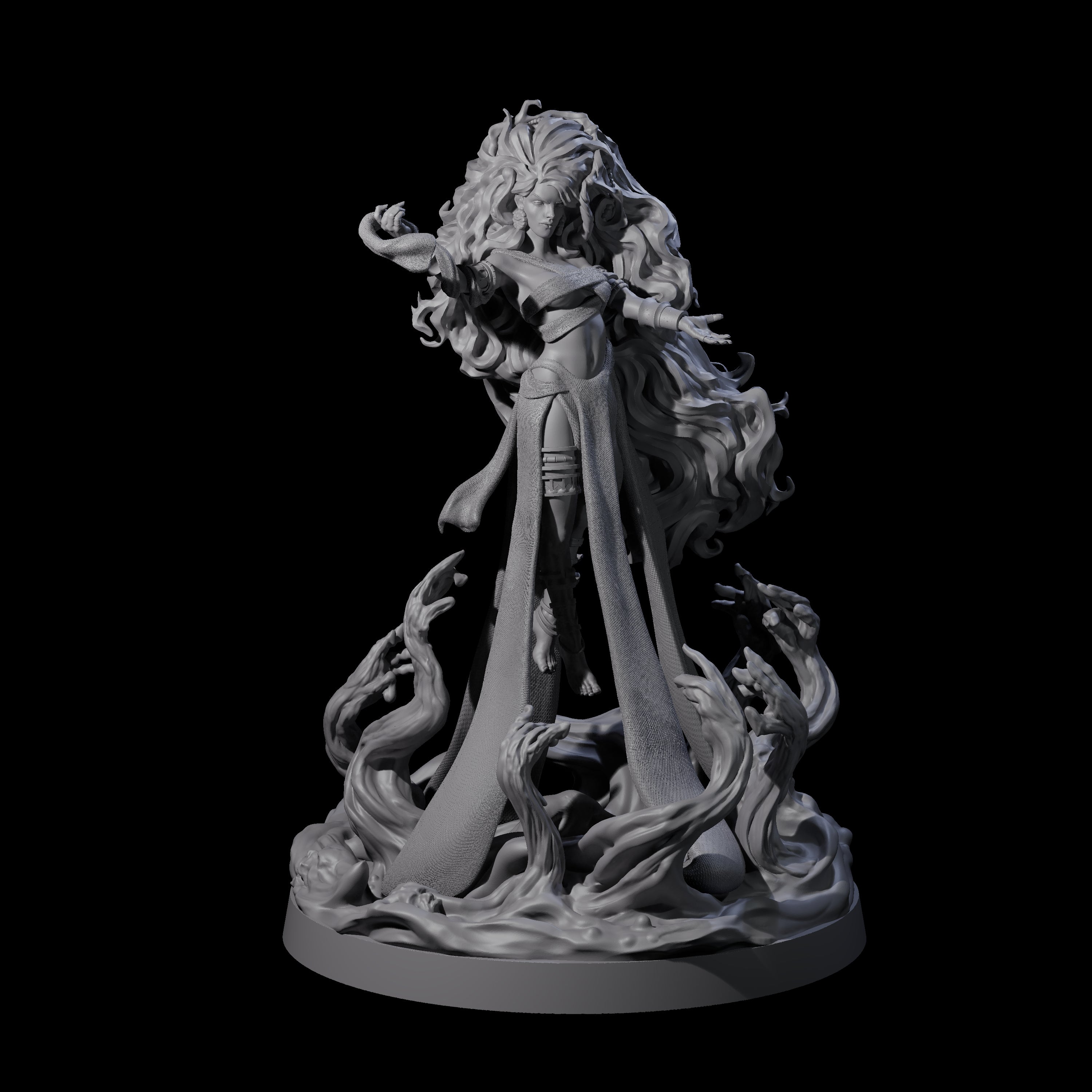Big Hair Witch Queen Miniature for Dungeons and Dragons, Pathfinder or other TTRPGs
