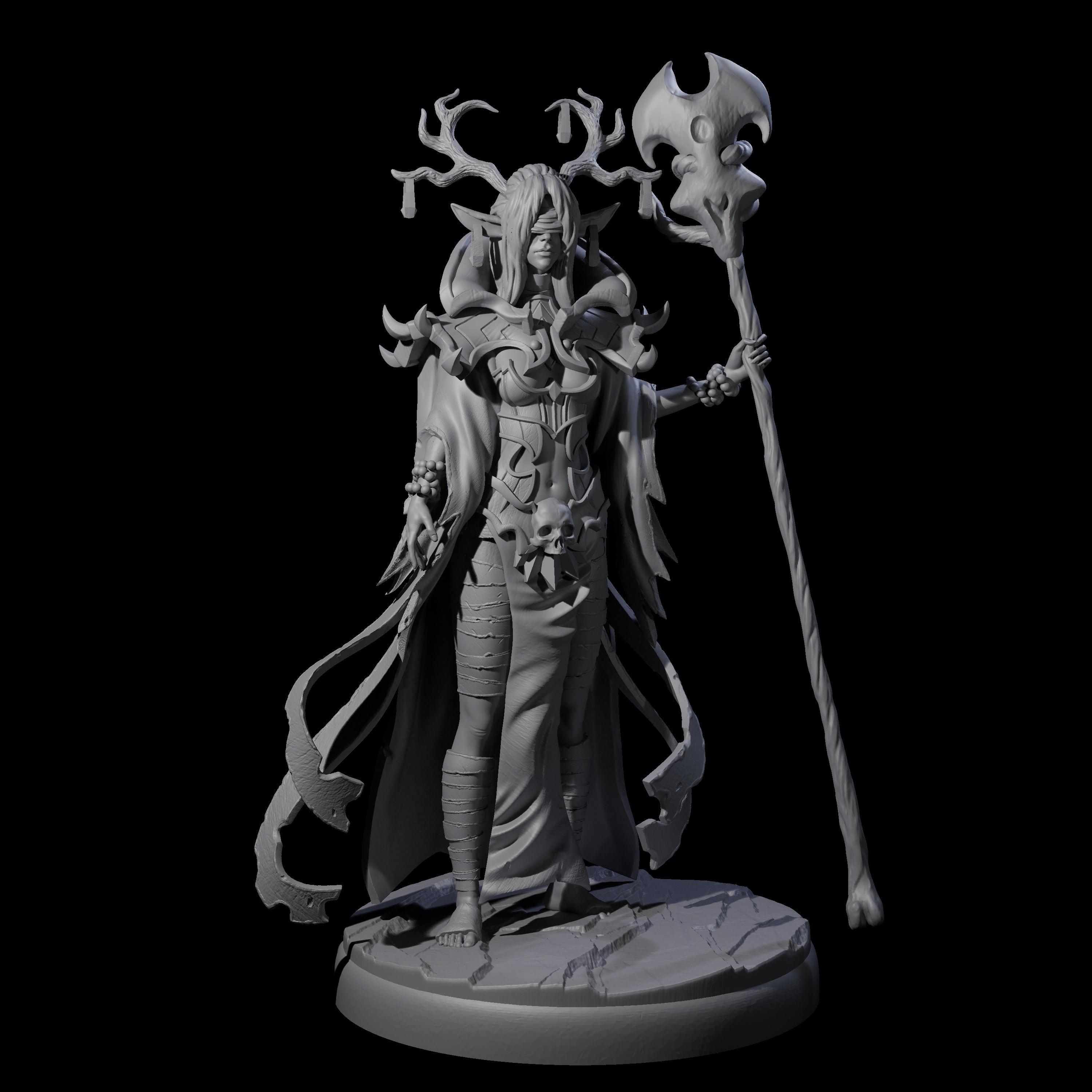 Blindfolded Dark Elf Witch F Miniature for Dungeons and Dragons, Pathfinder or other TTRPGs