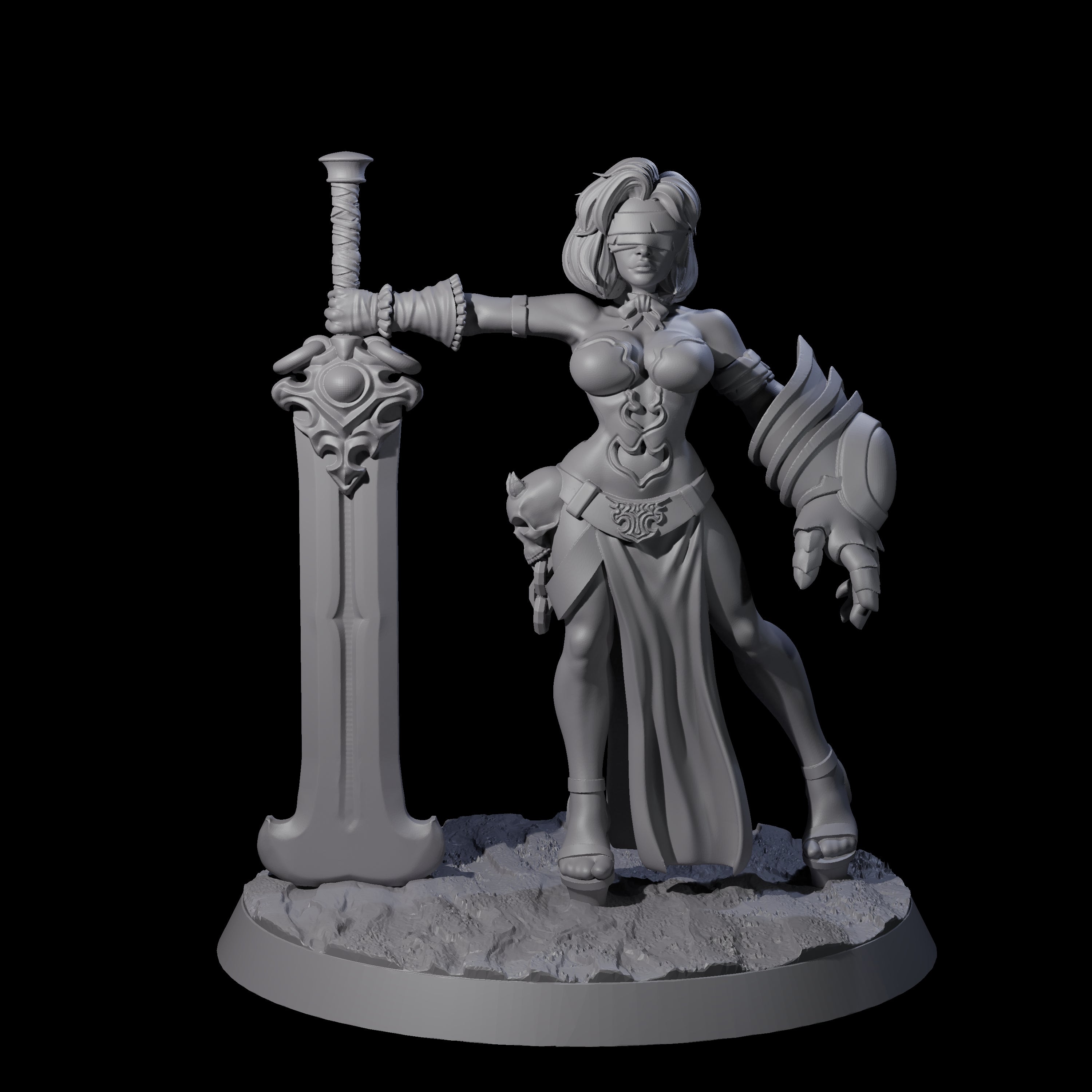 Blindfolded Vixen Warrior Miniature for Dungeons and Dragons, Pathfinder or other TTRPGs