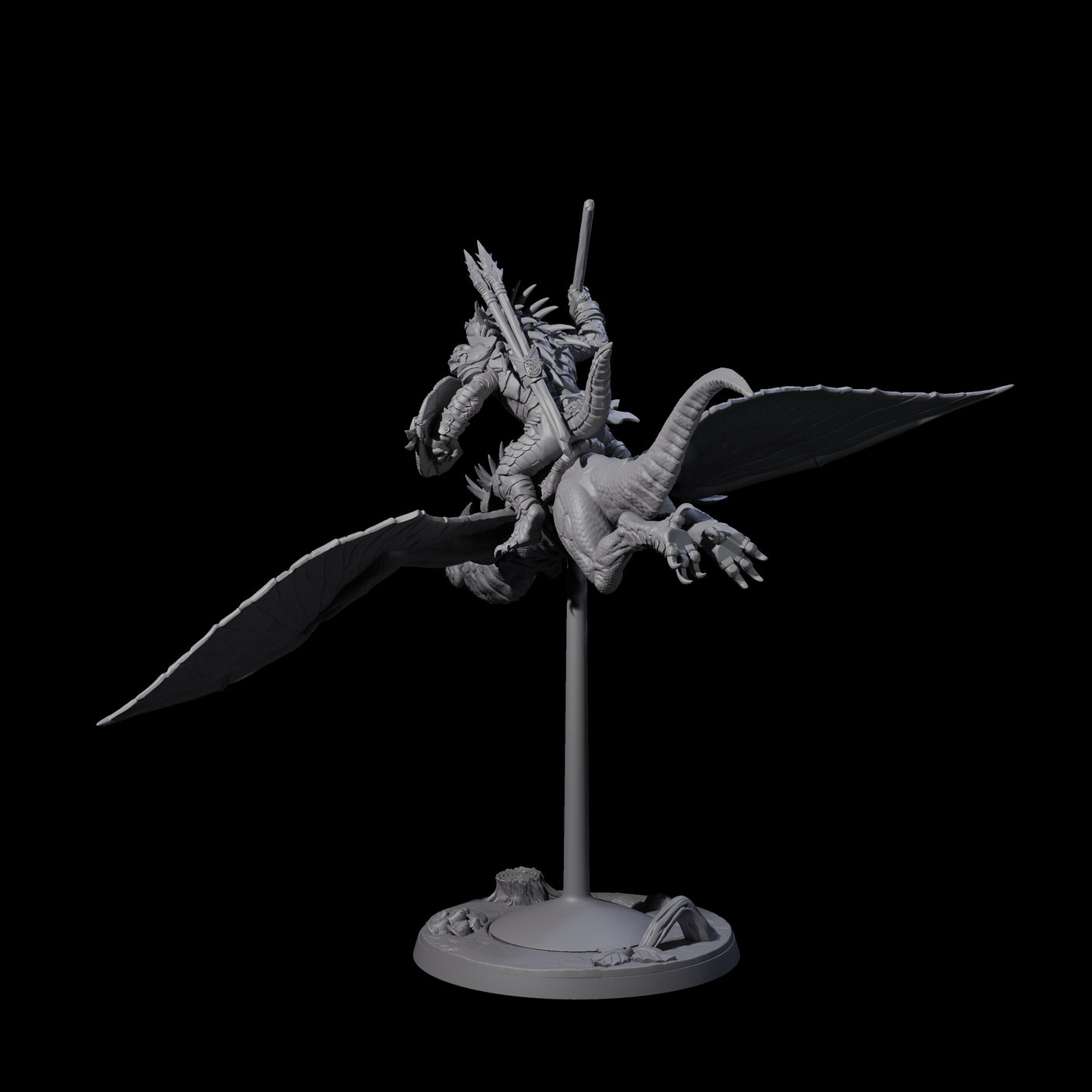 Boiling Lizardfolk Pteranodon Rider B Miniature for Dungeons and Dragons, Pathfinder or other TTRPGs