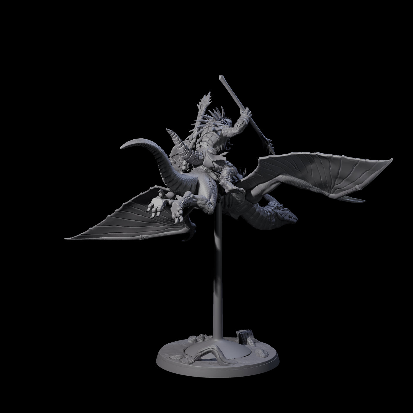 Boiling Lizardfolk Pteranodon Rider B Miniature for Dungeons and Dragons, Pathfinder or other TTRPGs
