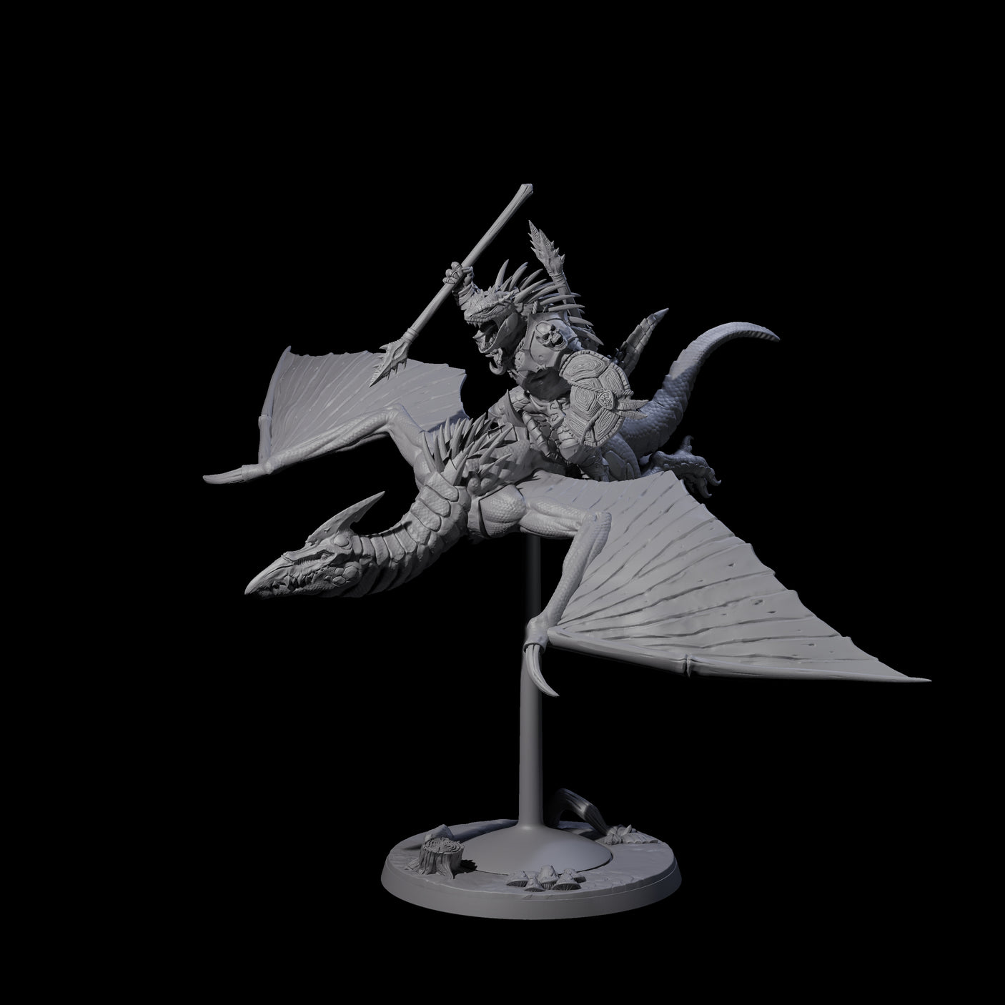 Boiling Lizardfolk Pteranodon Rider B Miniature for Dungeons and Dragons, Pathfinder or other TTRPGs