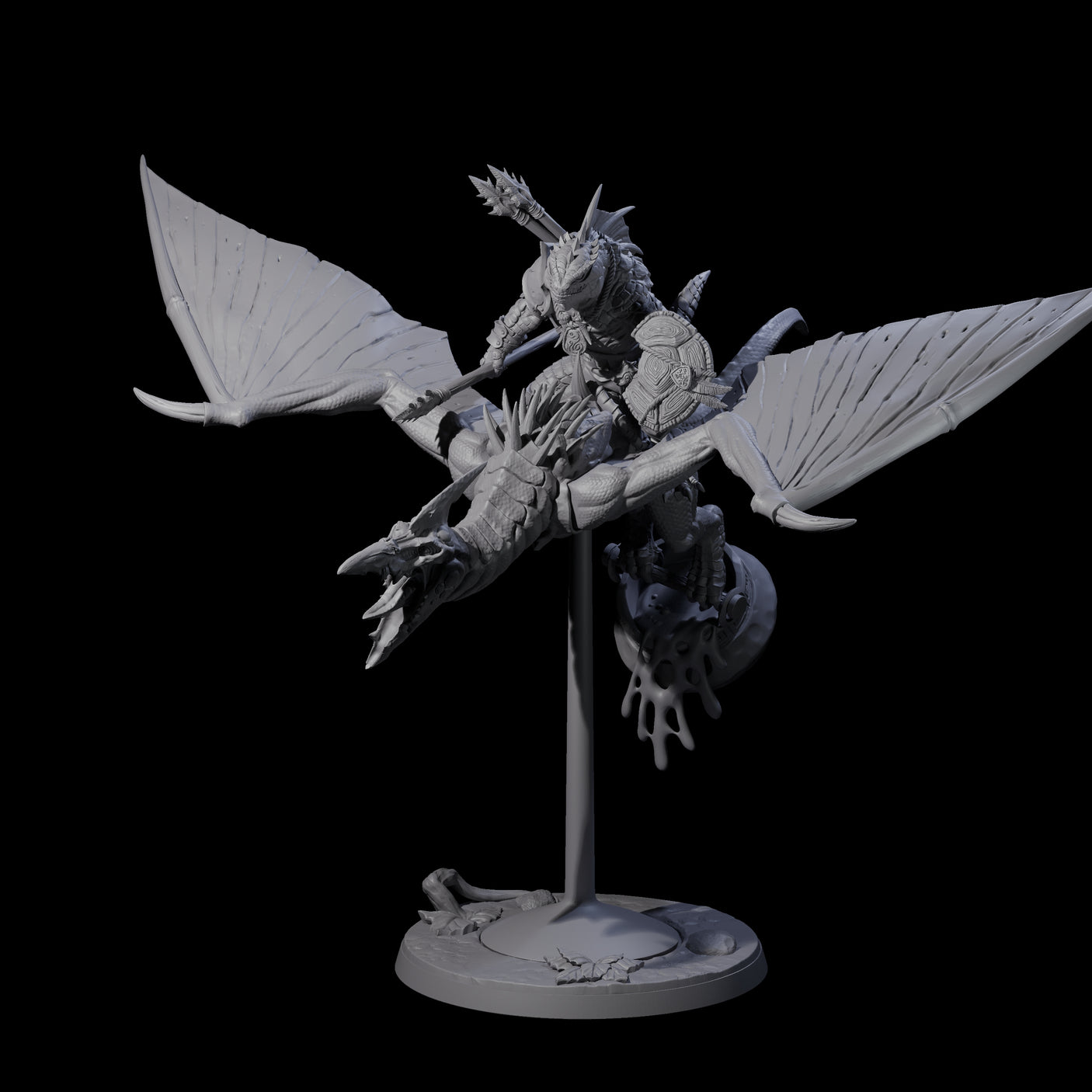 Boiling Lizardfolk Pteranodon Rider D Miniature for Dungeons and Dragons, Pathfinder or other TTRPGs
