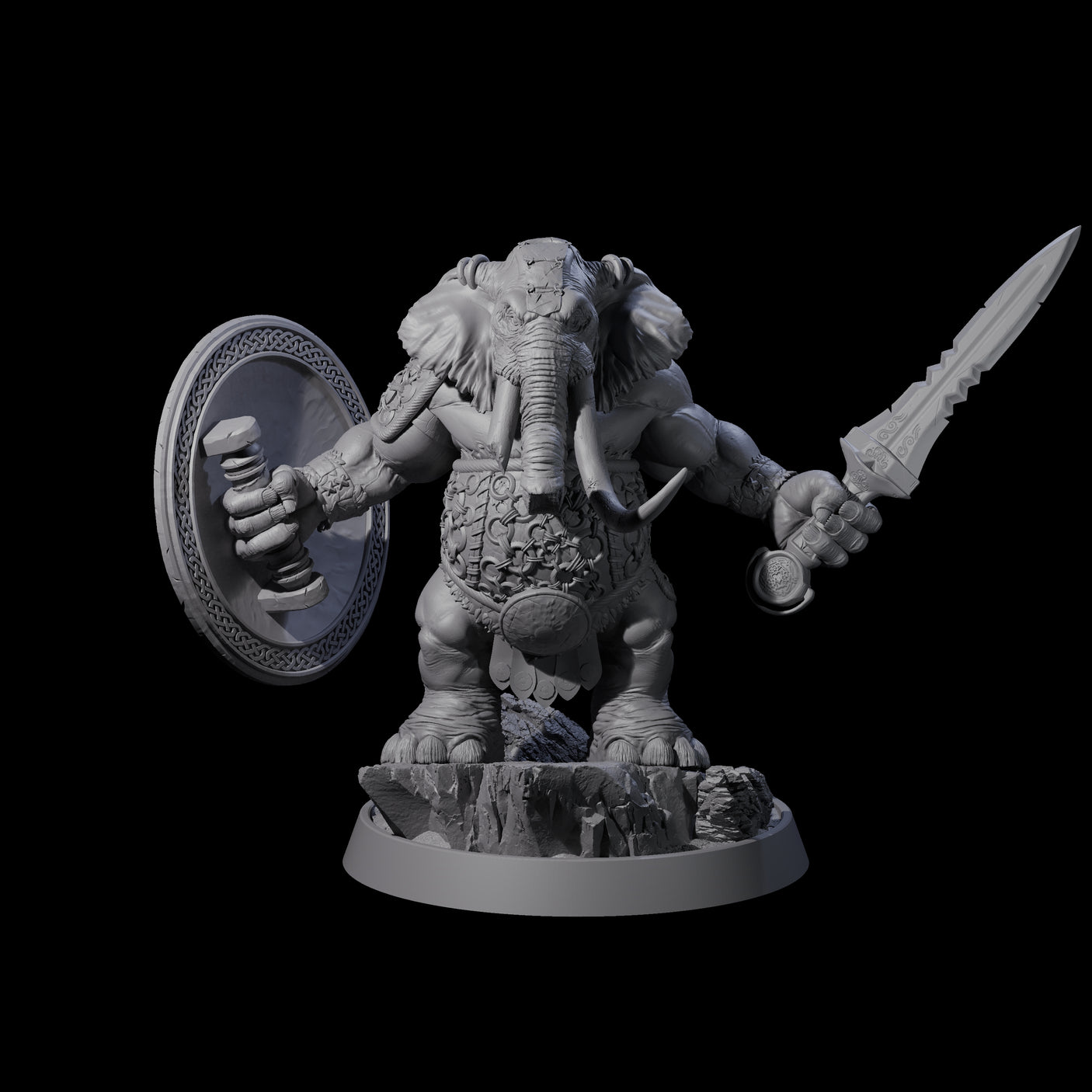 Brave Armoured Loxodon A Miniature for Dungeons and Dragons, Pathfinder or other TTRPGs