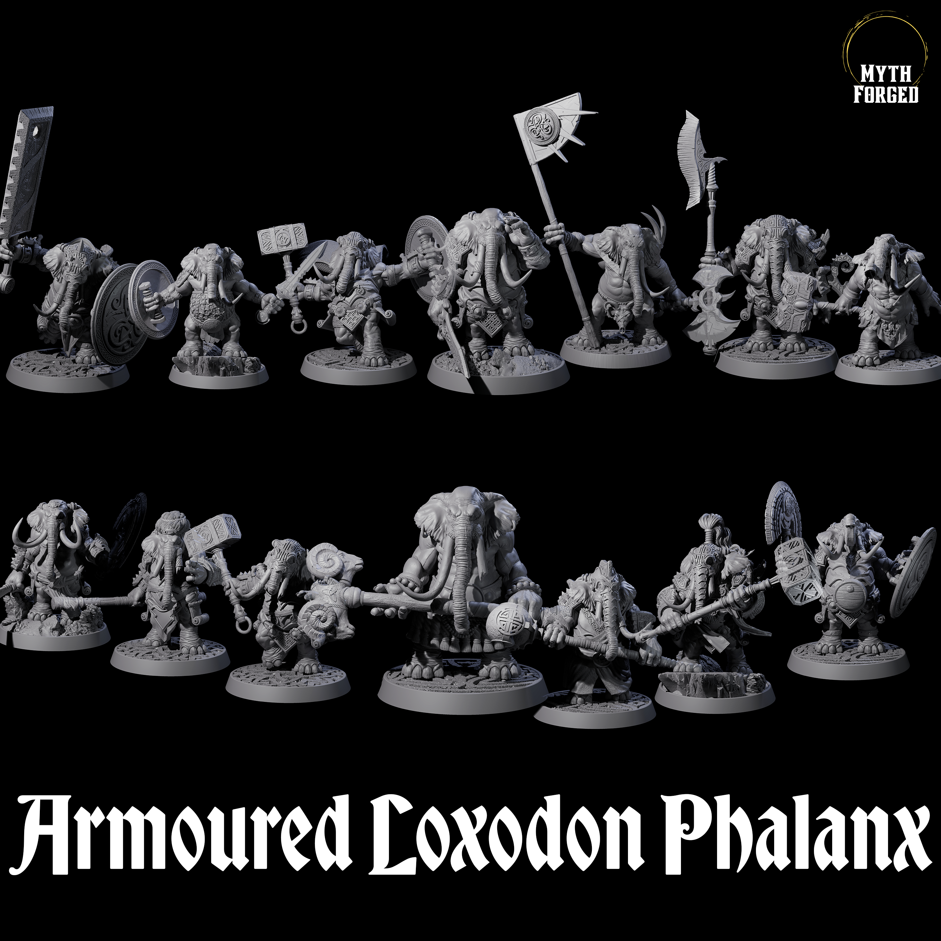 Brave Armoured Loxodon Phalanx Miniature for Dungeons and Dragons, Pathfinder or other TTRPGs