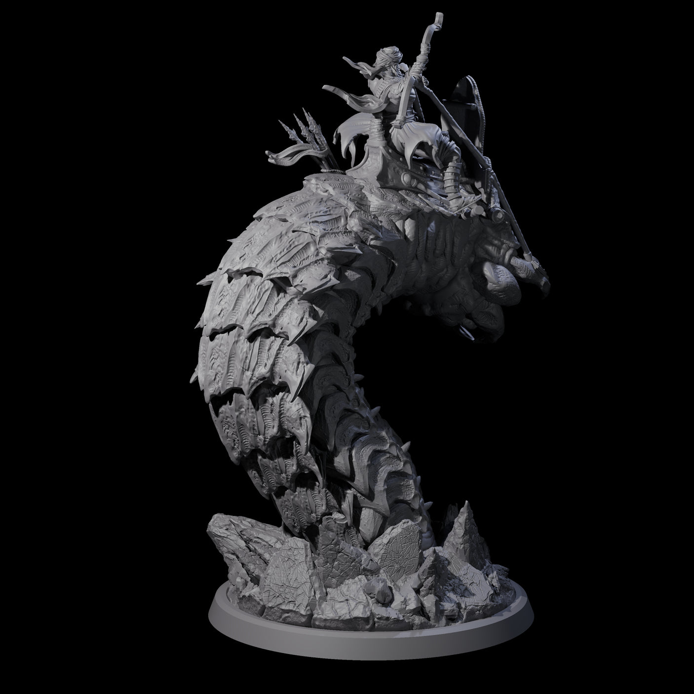 Bucking Purple Worm Rider A Miniature for Dungeons and Dragons, Pathfinder or other TTRPGs