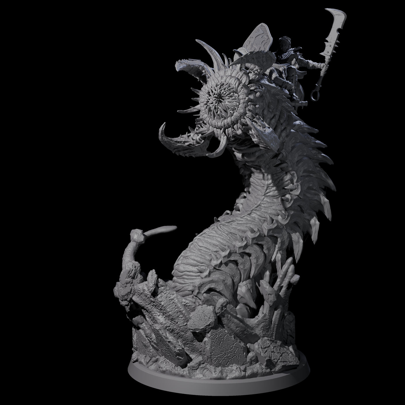 Bucking Purple Worm Rider B Miniature for Dungeons and Dragons, Pathfinder or other TTRPGs