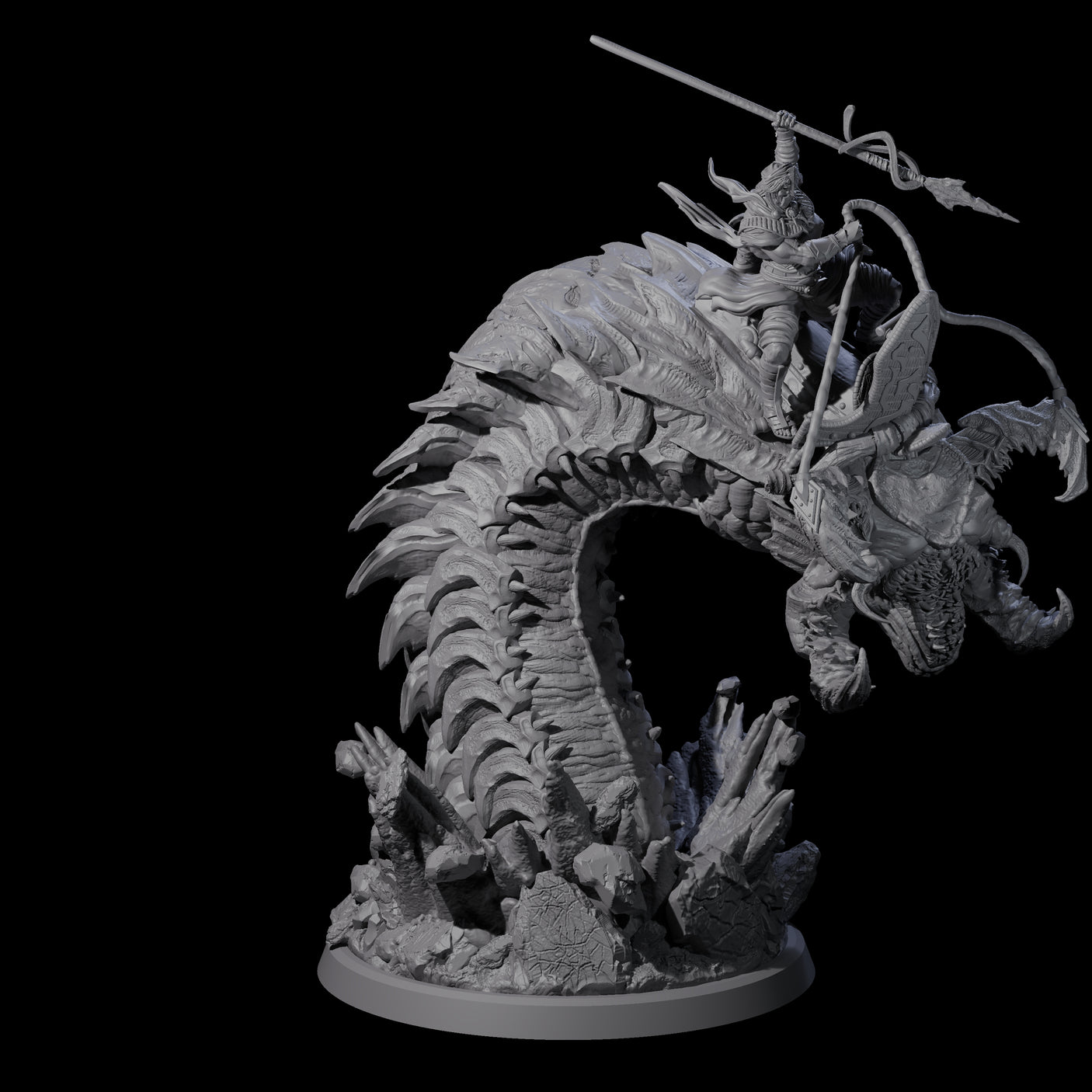 Bucking Purple Worm Rider C Miniature for Dungeons and Dragons, Pathfinder or other TTRPGs