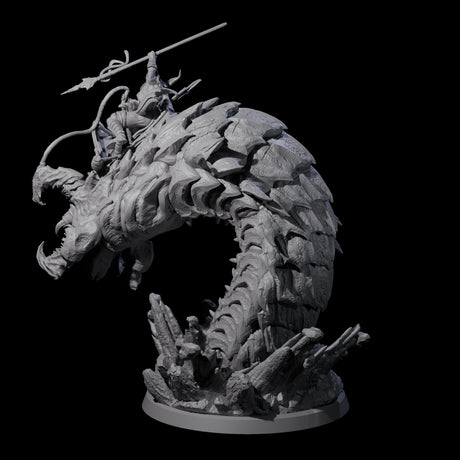 Bucking Purple Worm Rider C Miniature for Dungeons and Dragons, Pathfinder or other TTRPGs