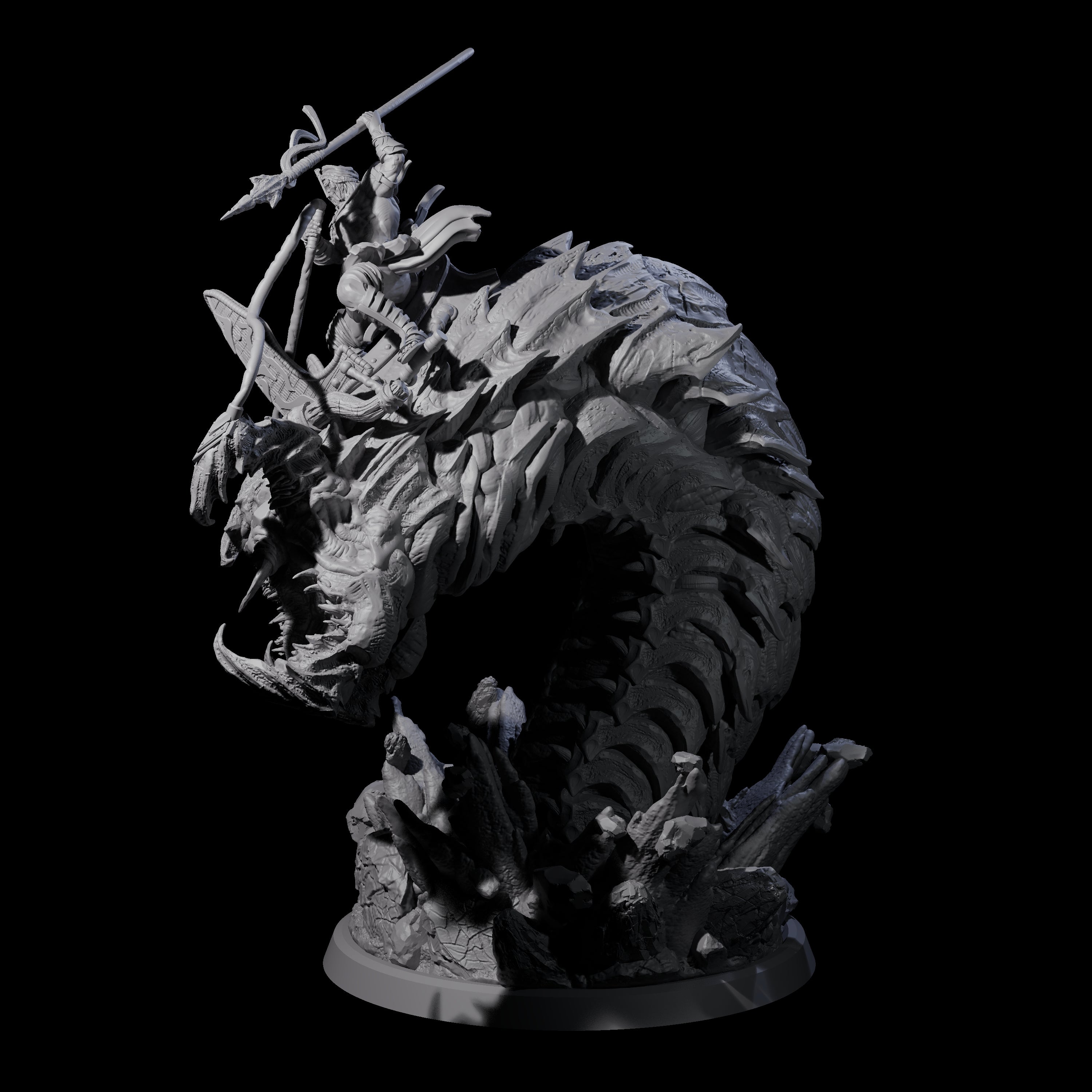 Bucking Purple Worm Rider C Miniature for Dungeons and Dragons, Pathfinder or other TTRPGs