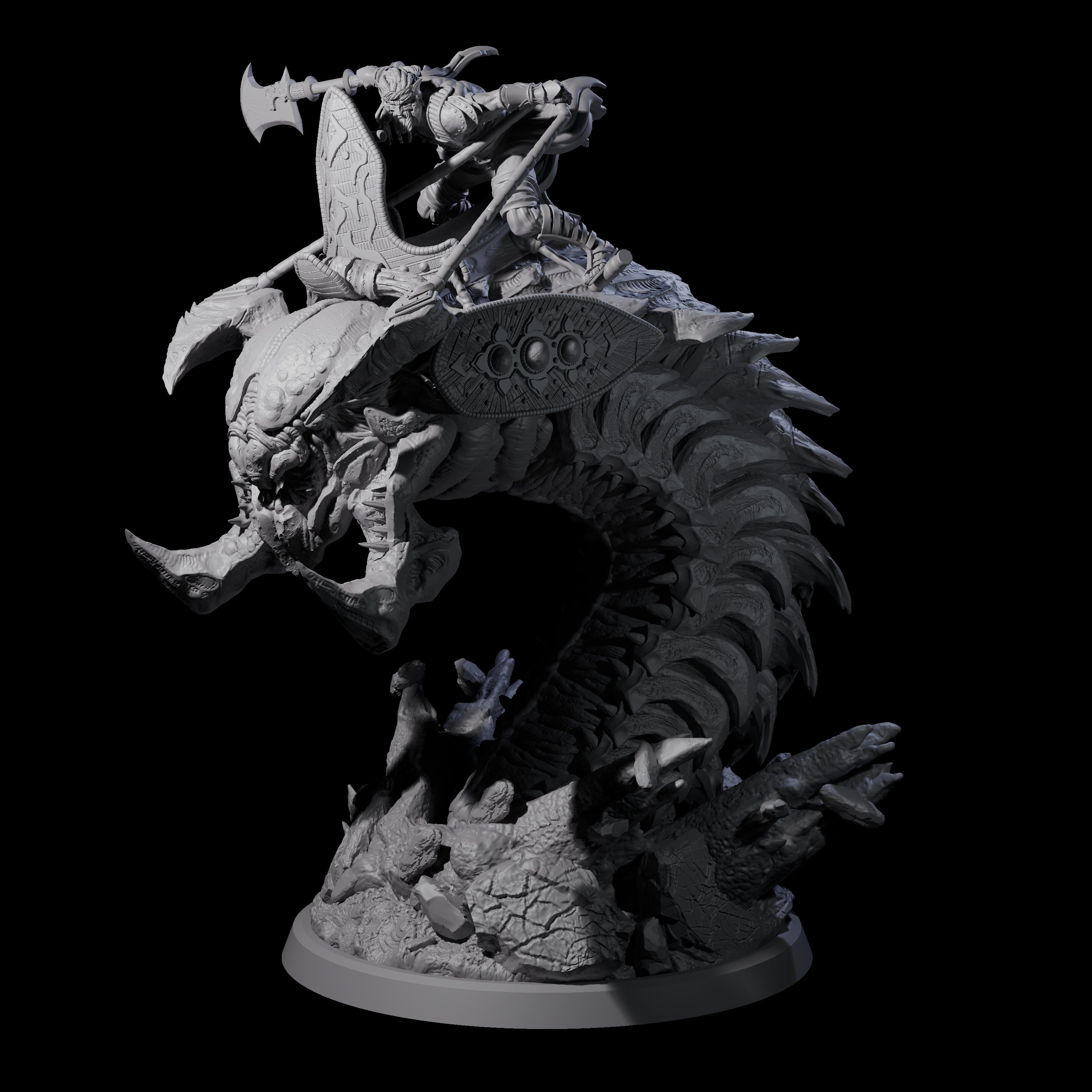 Bucking Purple Worm Rider D Miniature for Dungeons and Dragons, Pathfinder or other TTRPGs