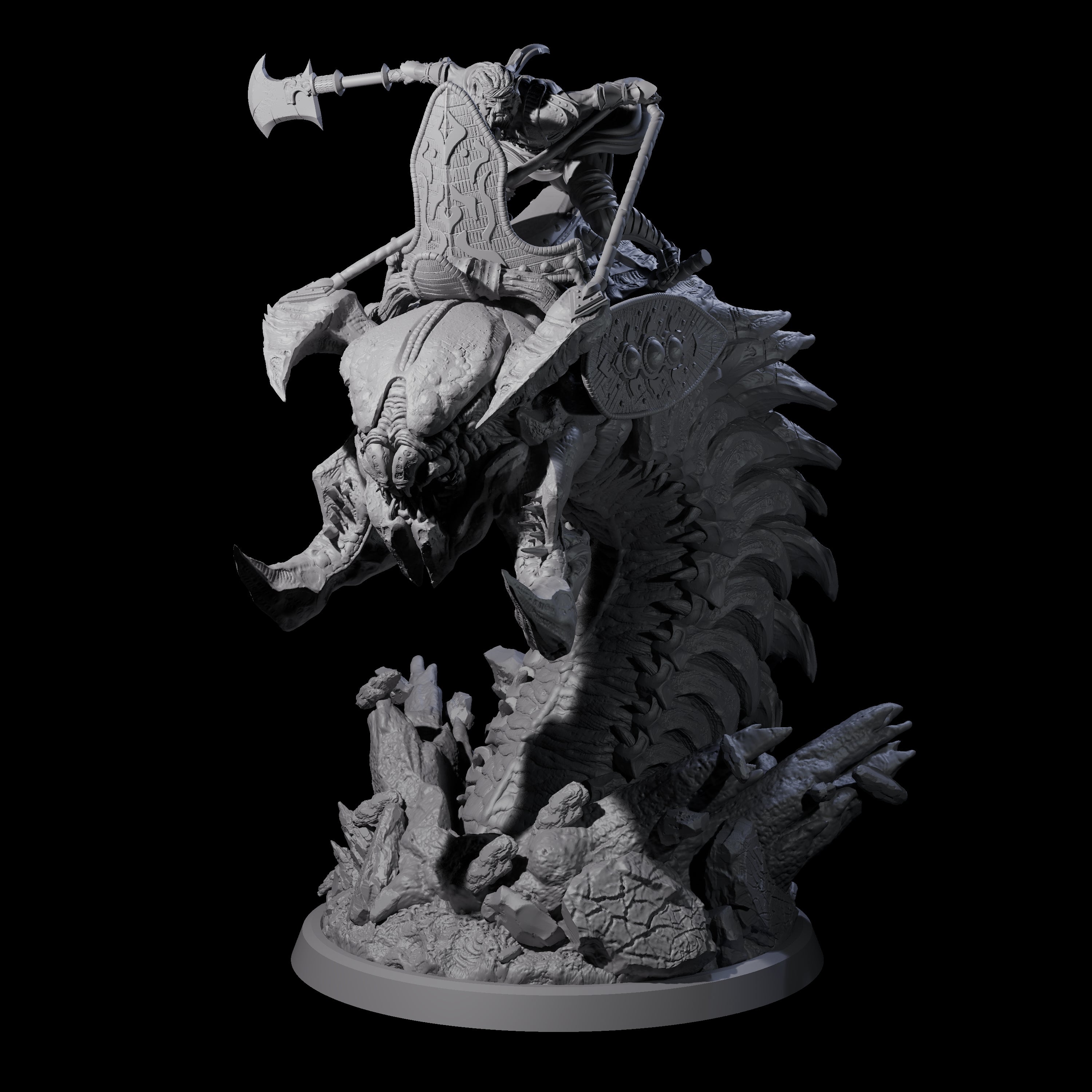Bucking Purple Worm Rider D Miniature for Dungeons and Dragons, Pathfinder or other TTRPGs