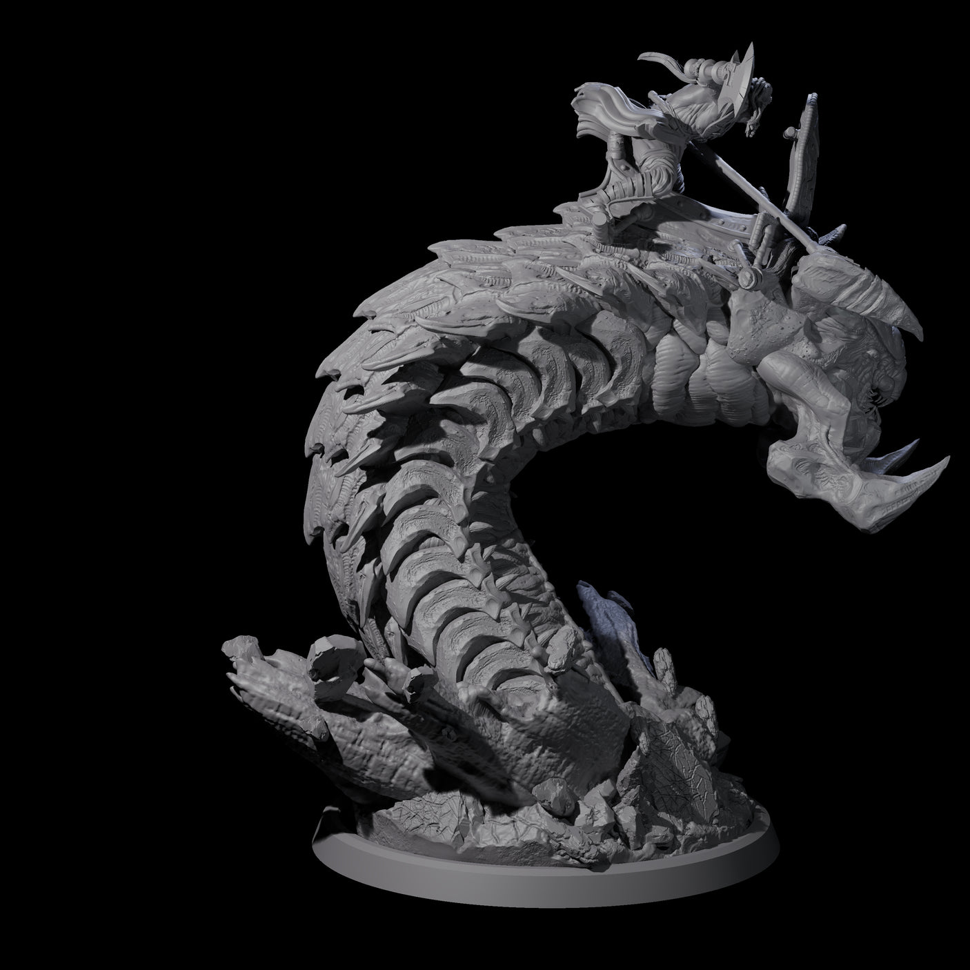 Bucking Purple Worm Rider D Miniature for Dungeons and Dragons, Pathfinder or other TTRPGs