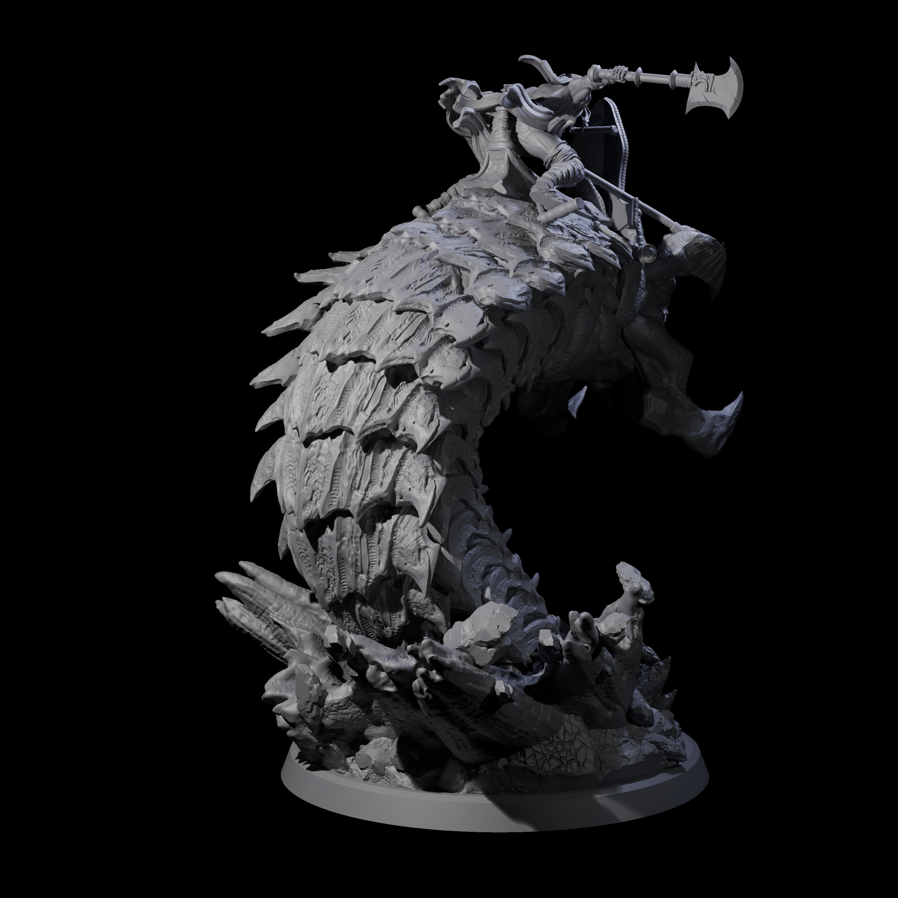 Bucking Purple Worm Rider D Miniature for Dungeons and Dragons, Pathfinder or other TTRPGs