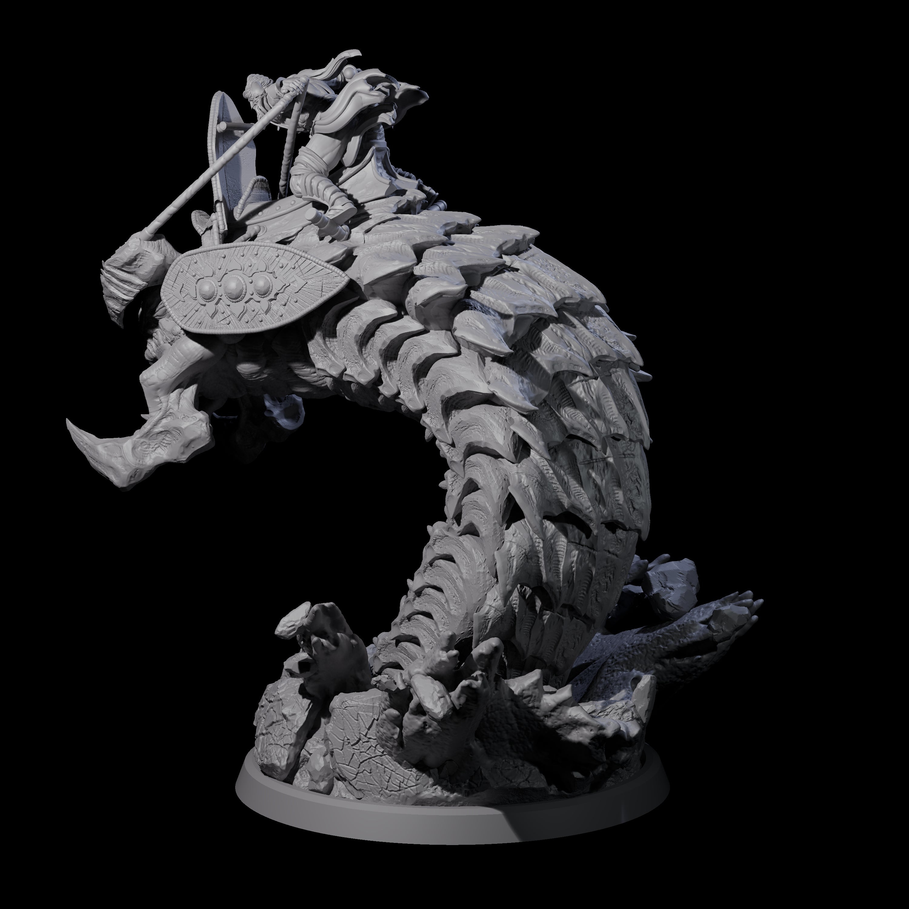 Bucking Purple Worm Rider D Miniature for Dungeons and Dragons, Pathfinder or other TTRPGs