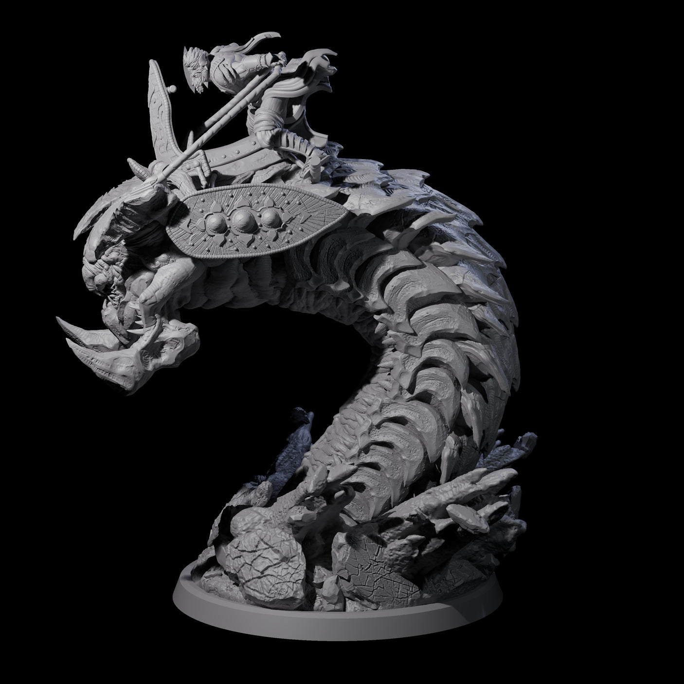 Bucking Purple Worm Rider D Miniature for Dungeons and Dragons, Pathfinder or other TTRPGs