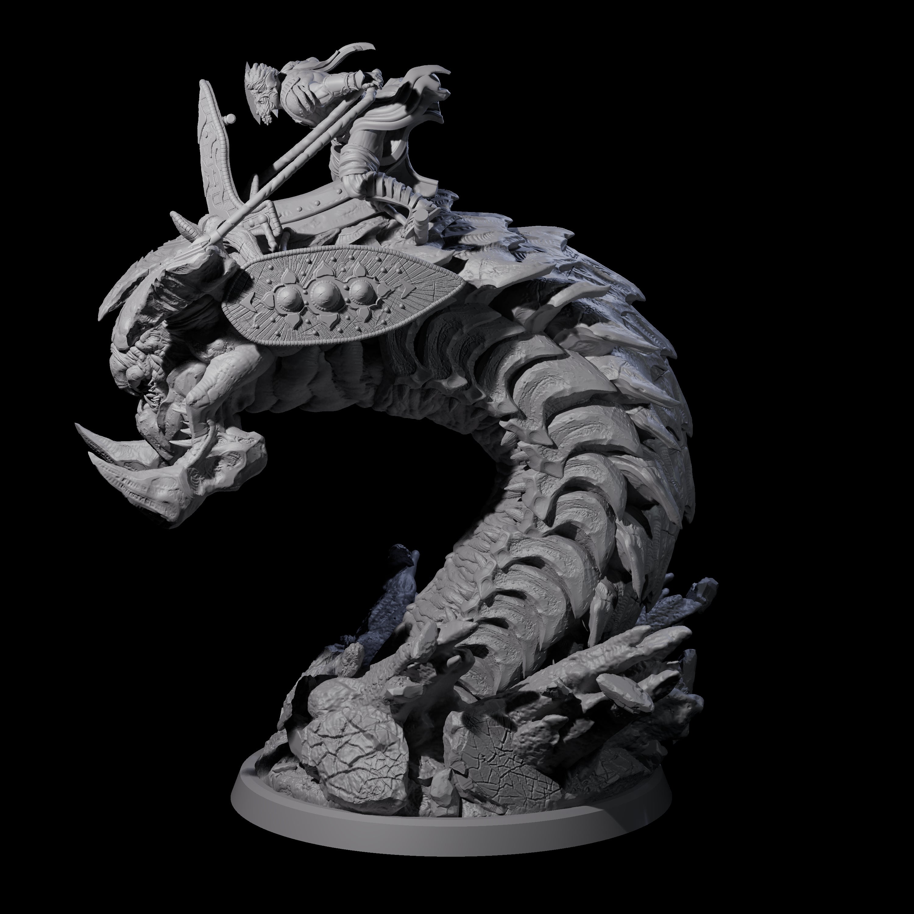 Bucking Purple Worm Rider D Miniature for Dungeons and Dragons, Pathfinder or other TTRPGs