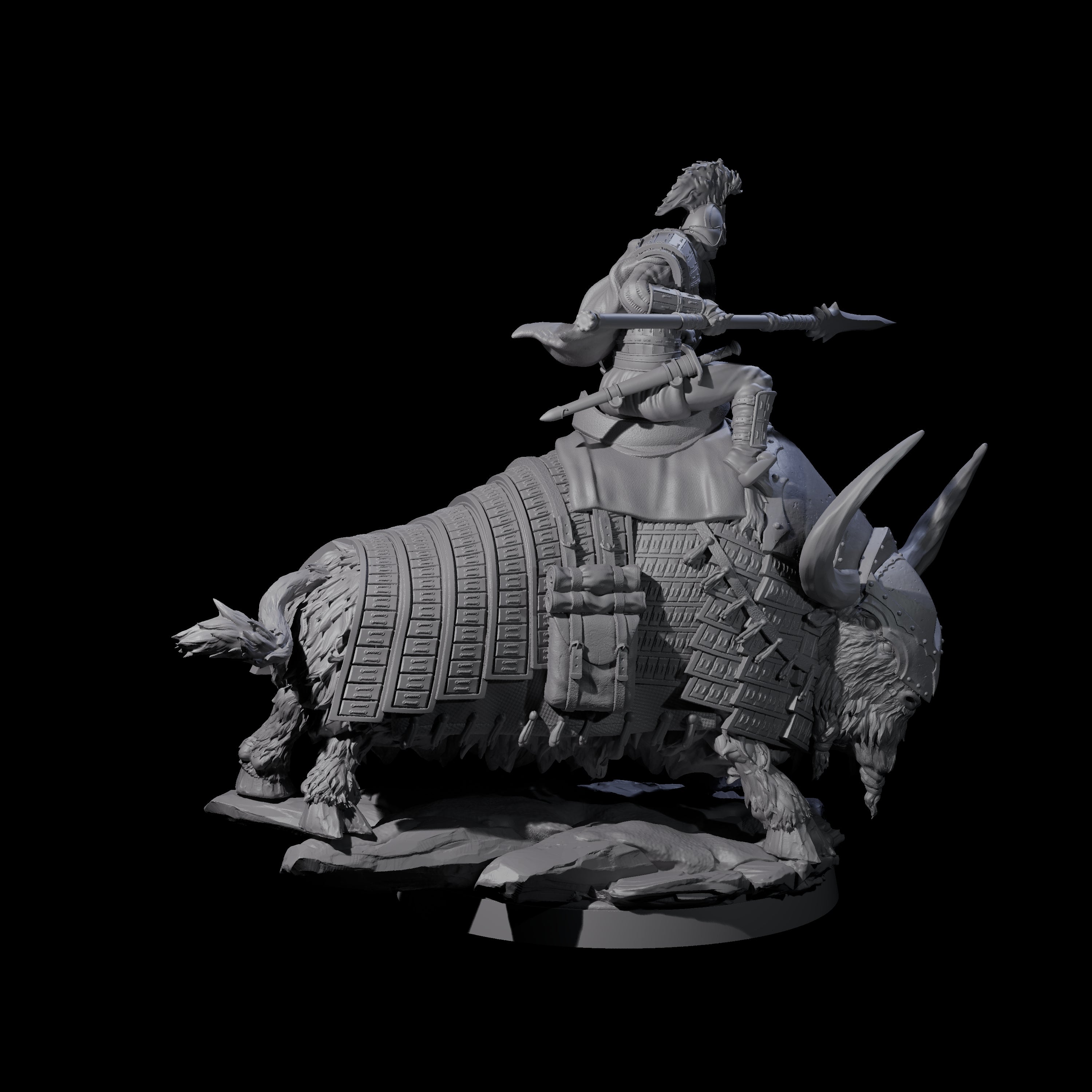 Charging Battle Yak Rider B Miniature for Dungeons and Dragons, Pathfinder or other TTRPGs