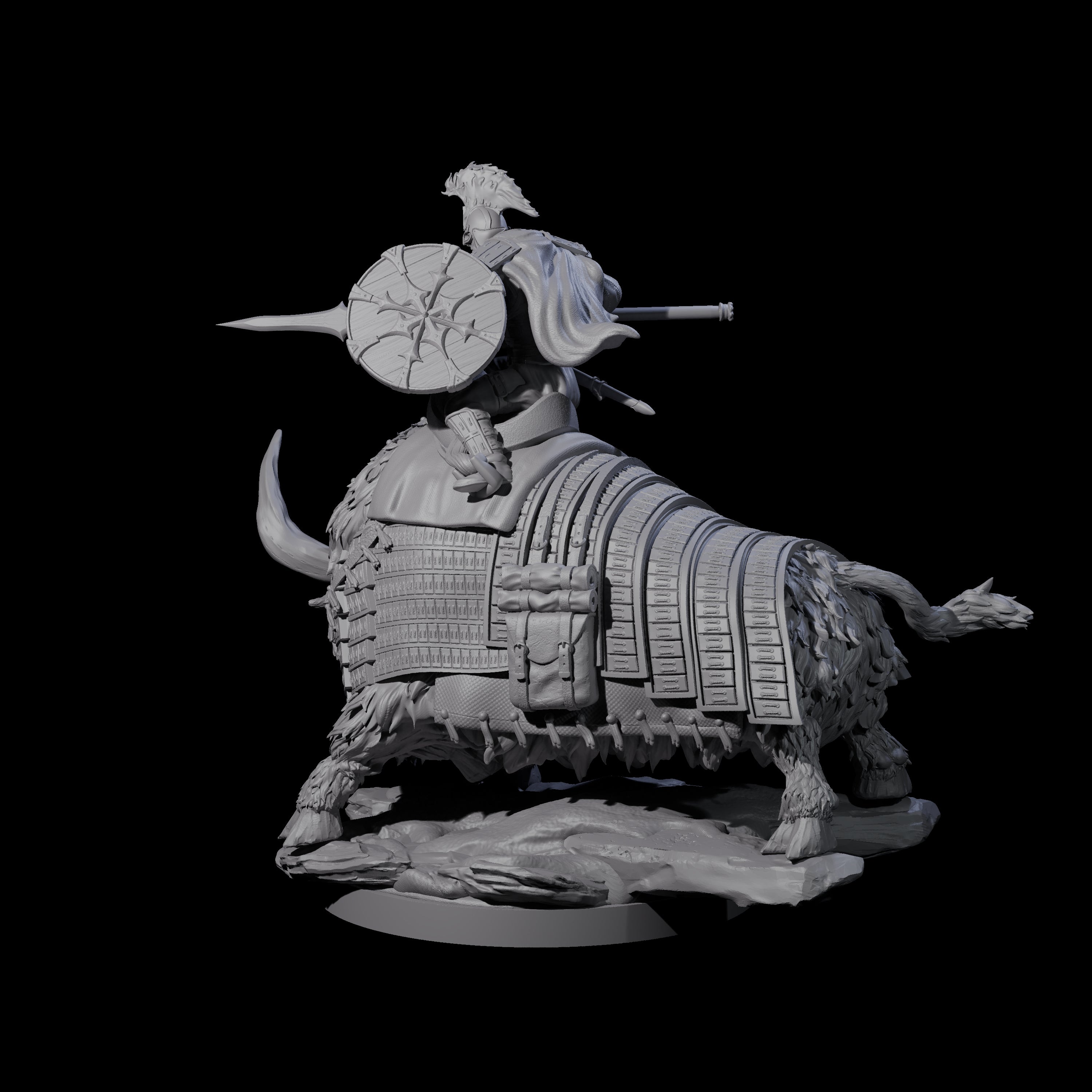 Charging Battle Yak Rider B Miniature for Dungeons and Dragons, Pathfinder or other TTRPGs