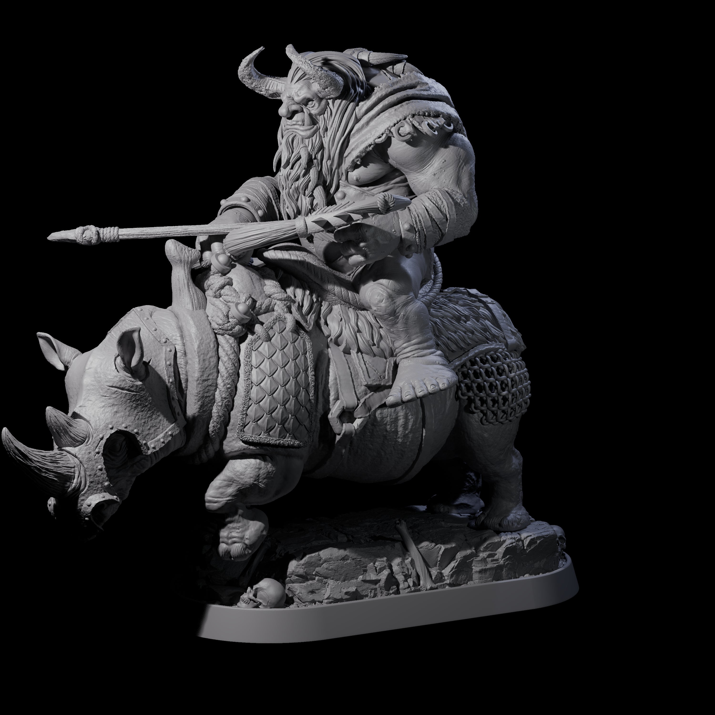 Charging Ogre Rhino Rider A Miniature for Dungeons and Dragons, Pathfinder or other TTRPGs