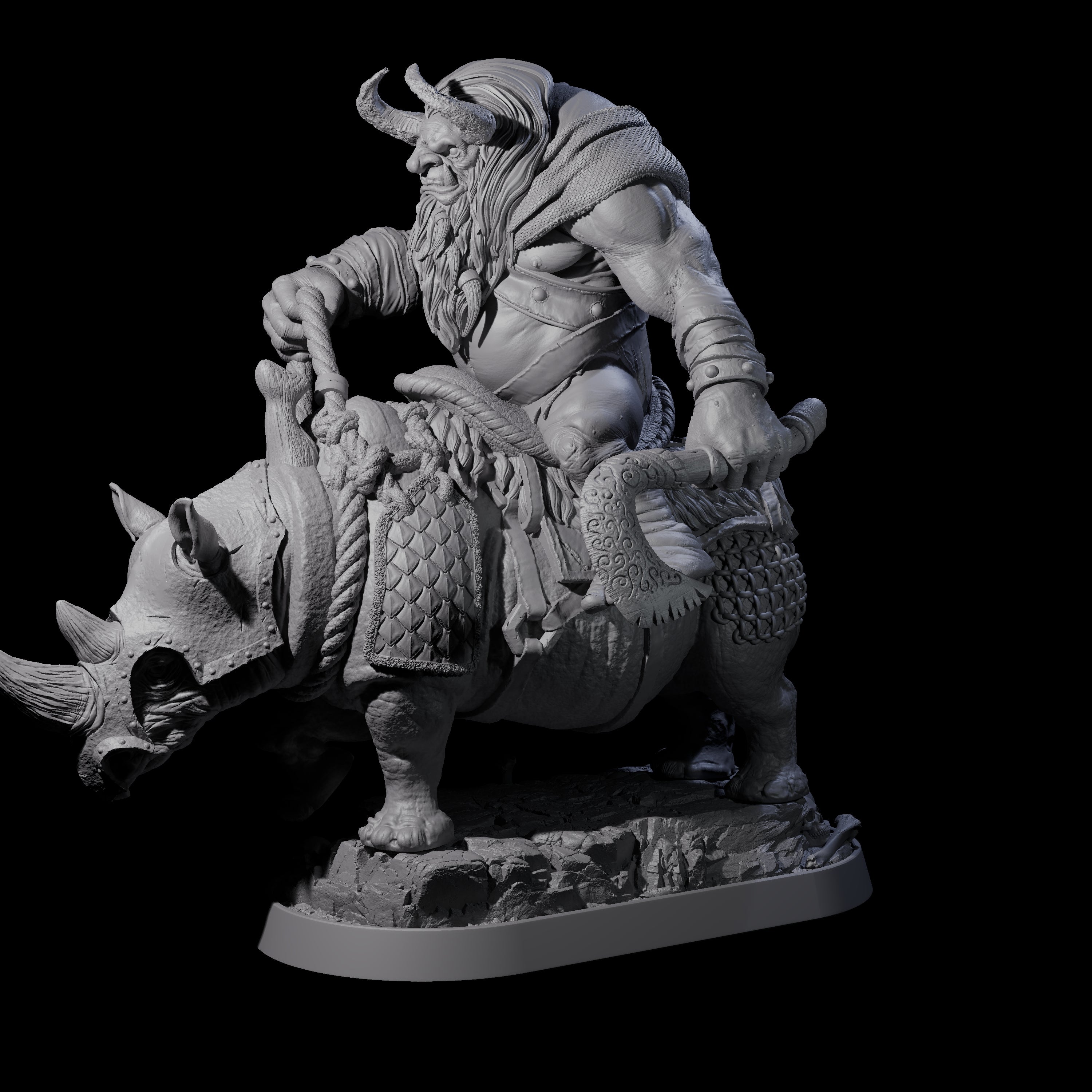 Charging Ogre Rhino Rider B Miniature for Dungeons and Dragons, Pathfinder or other TTRPGs