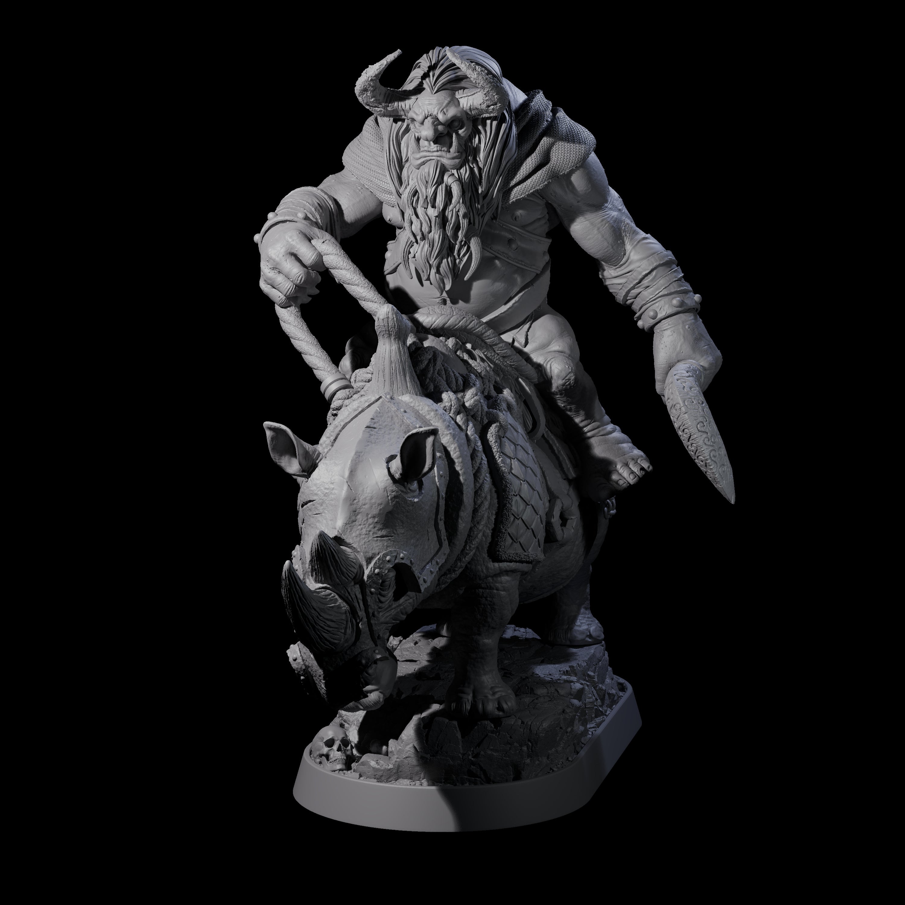 Charging Ogre Rhino Rider B Miniature for Dungeons and Dragons, Pathfinder or other TTRPGs