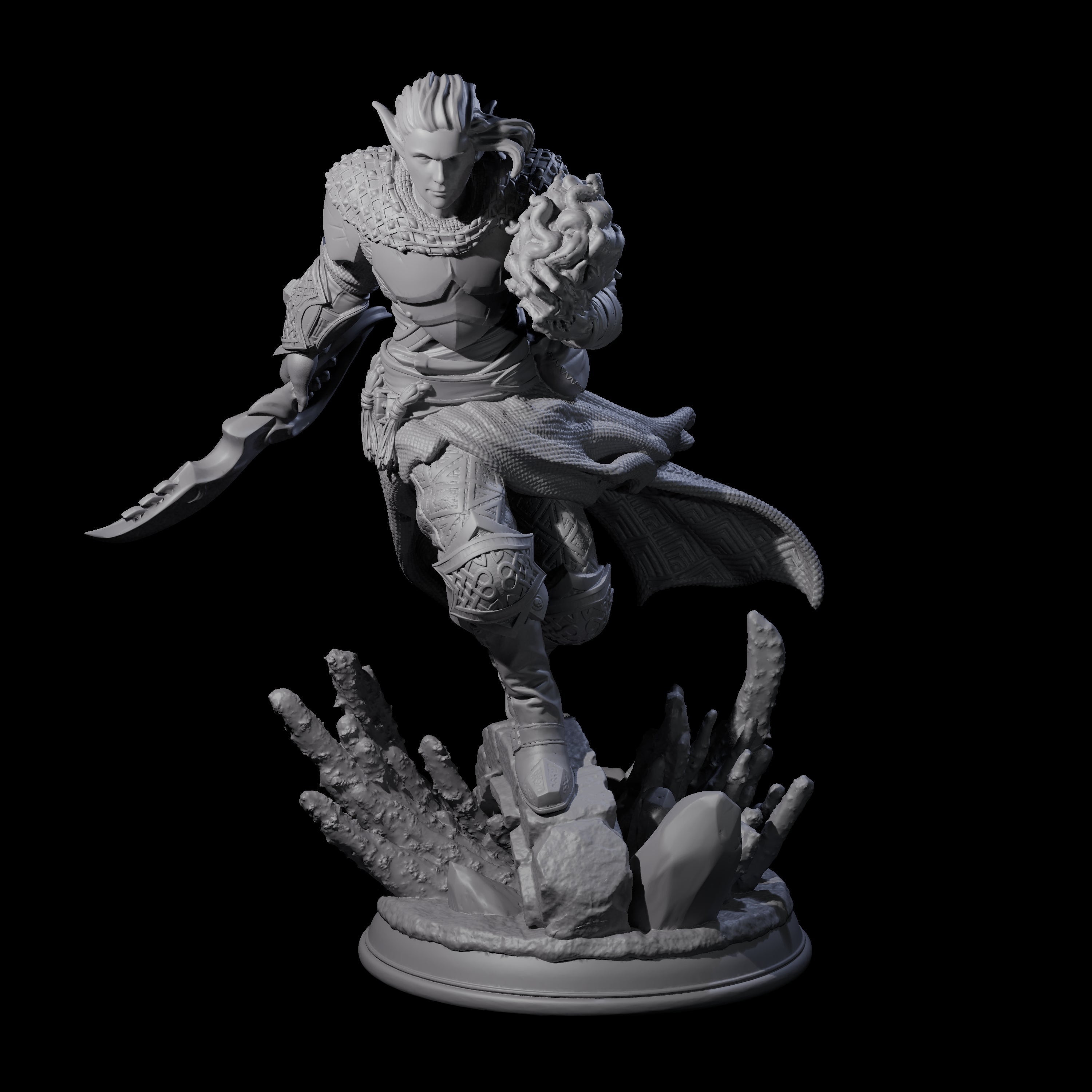 Charging Rogue Wizard Miniature for Dungeons and Dragons, Pathfinder or other TTRPGs