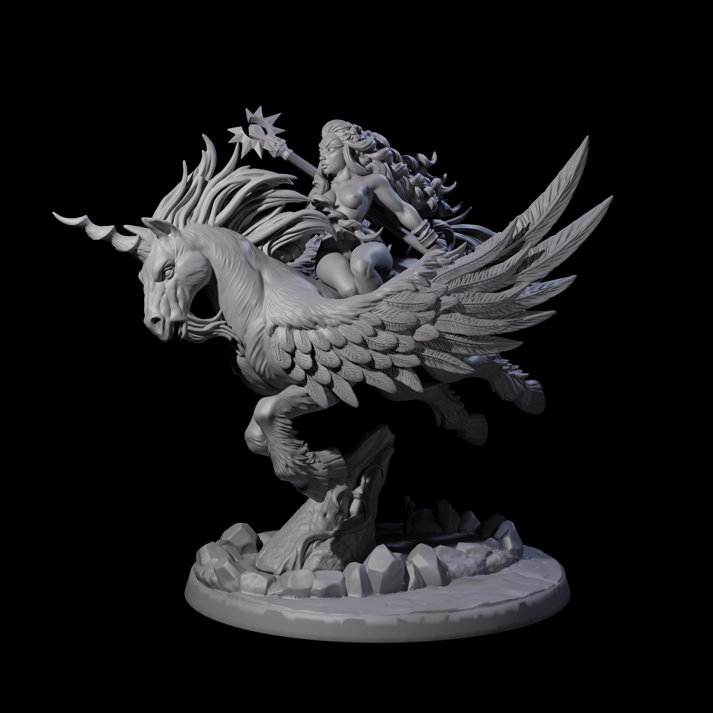 Charging Sorcerer on Winged Unicorn Miniature for Dungeons and Dragons, Pathfinder or other TTRPGs