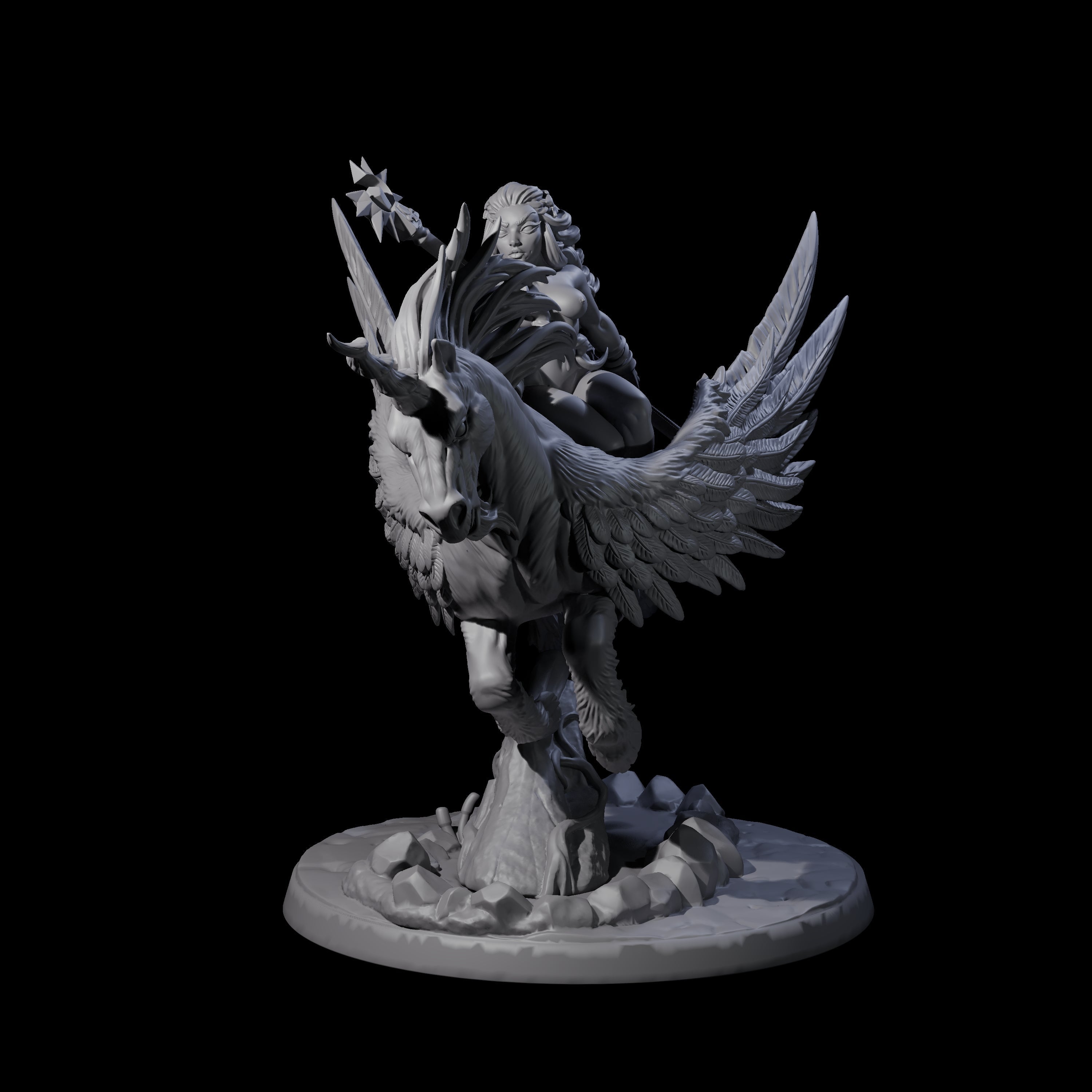 Charging Sorcerer on Winged Unicorn Miniature for Dungeons and Dragons, Pathfinder or other TTRPGs