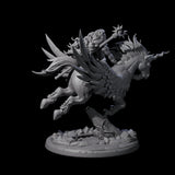 Charging Sorcerer on Winged Unicorn Miniature for Dungeons and Dragons, Pathfinder or other TTRPGs