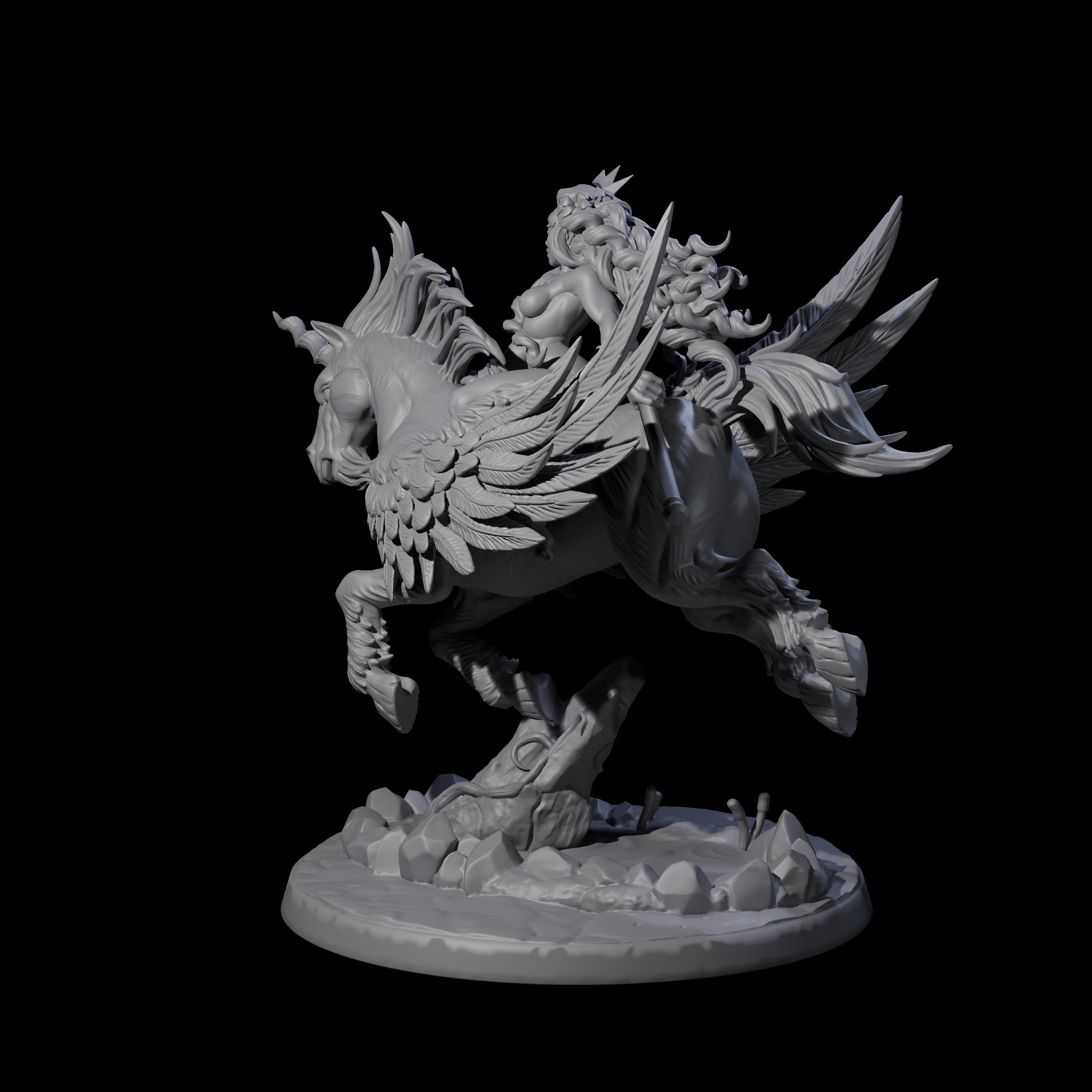 Charging Sorcerer on Winged Unicorn Miniature for Dungeons and Dragons, Pathfinder or other TTRPGs