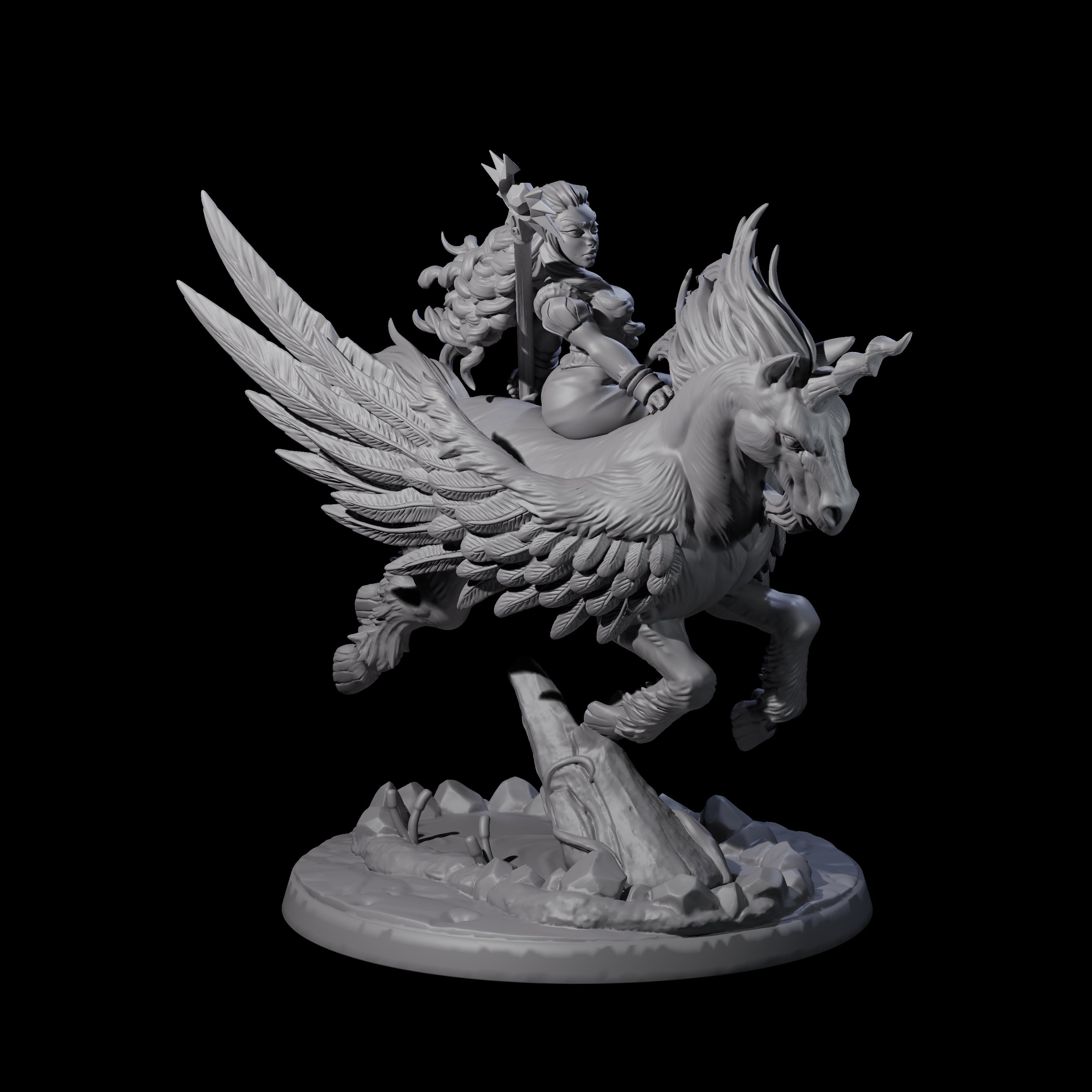 Charging Sorcerer on Winged Unicorn Miniature for Dungeons and Dragons, Pathfinder or other TTRPGs