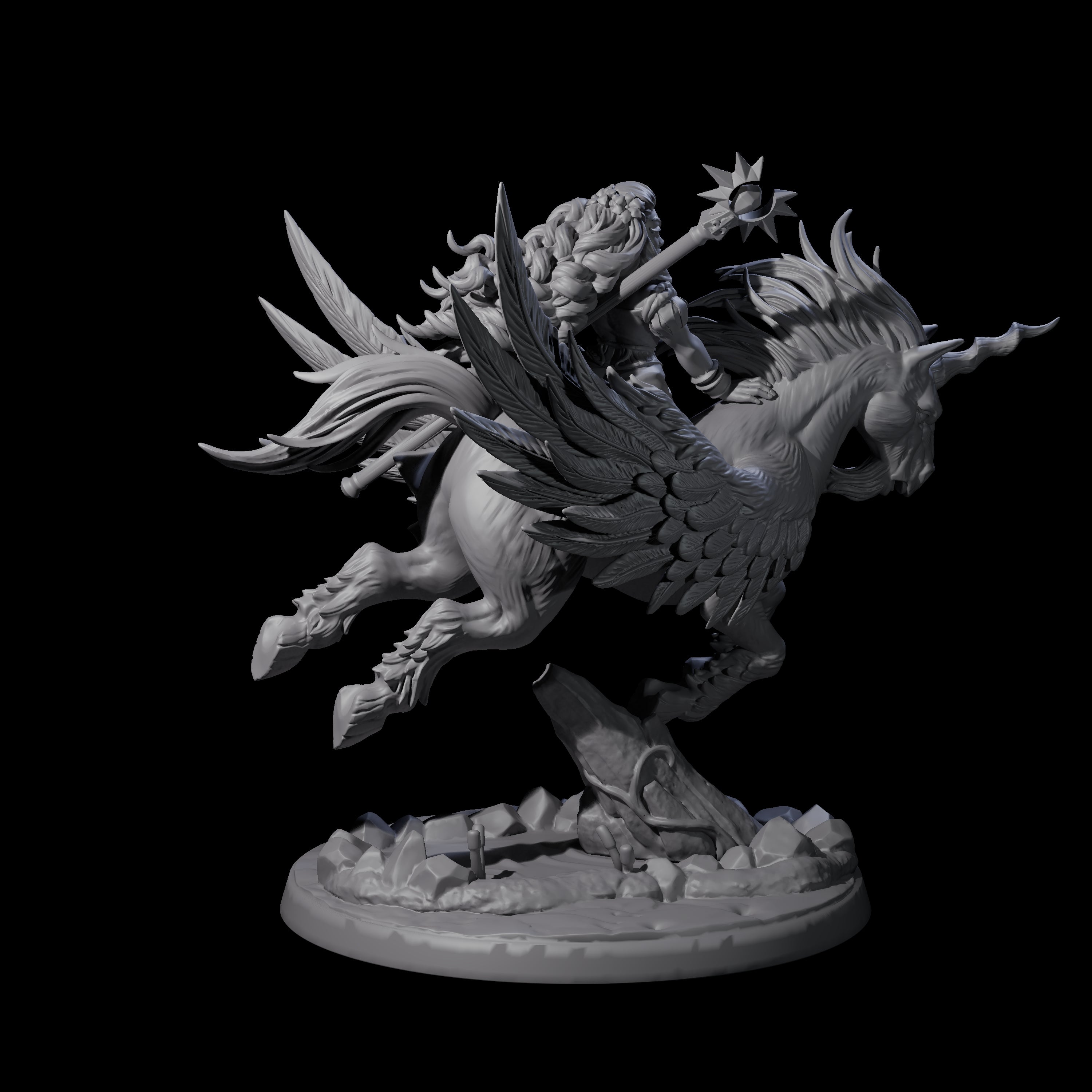 Charging Sorcerer on Winged Unicorn Miniature for Dungeons and Dragons, Pathfinder or other TTRPGs