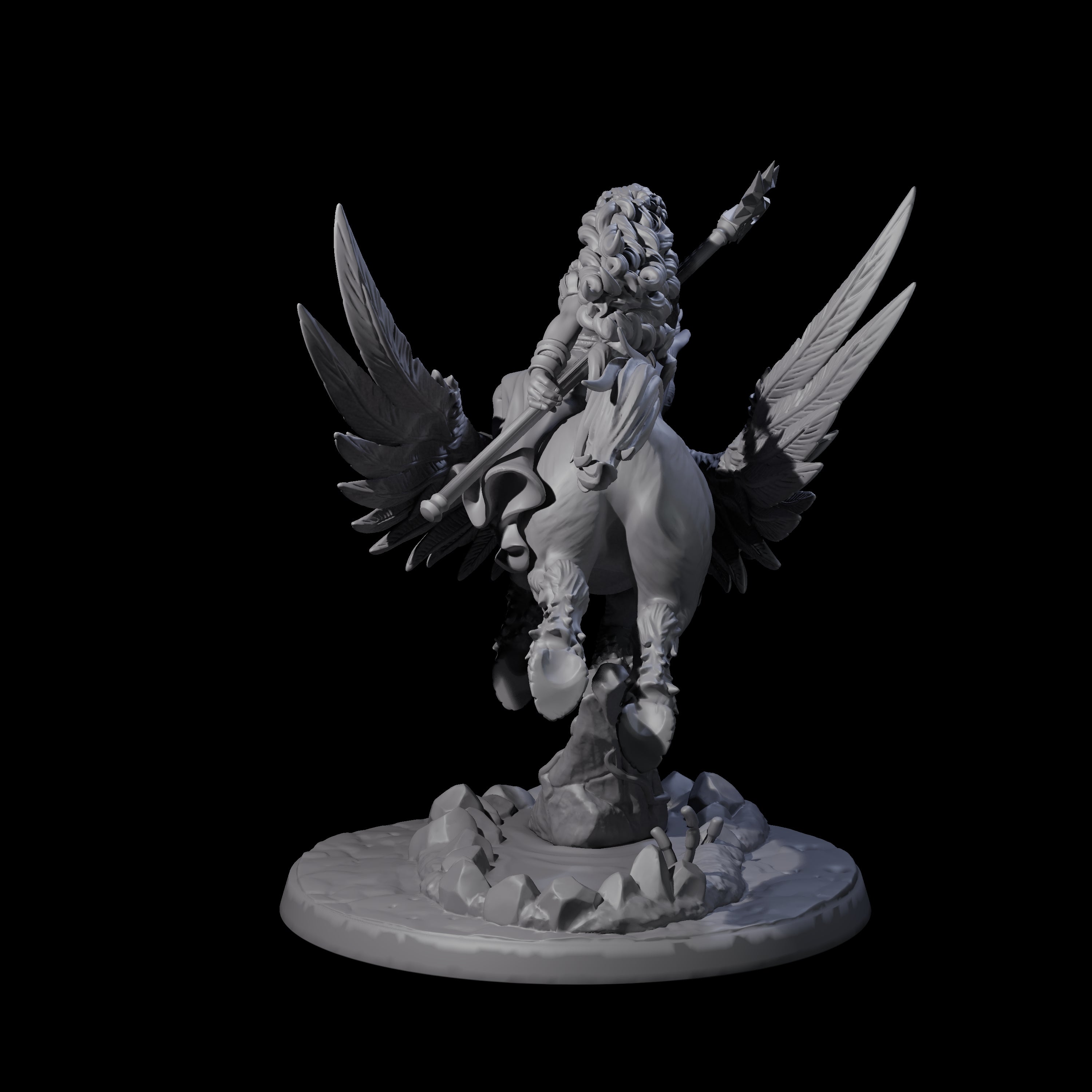 Charging Sorcerer on Winged Unicorn Miniature for Dungeons and Dragons, Pathfinder or other TTRPGs