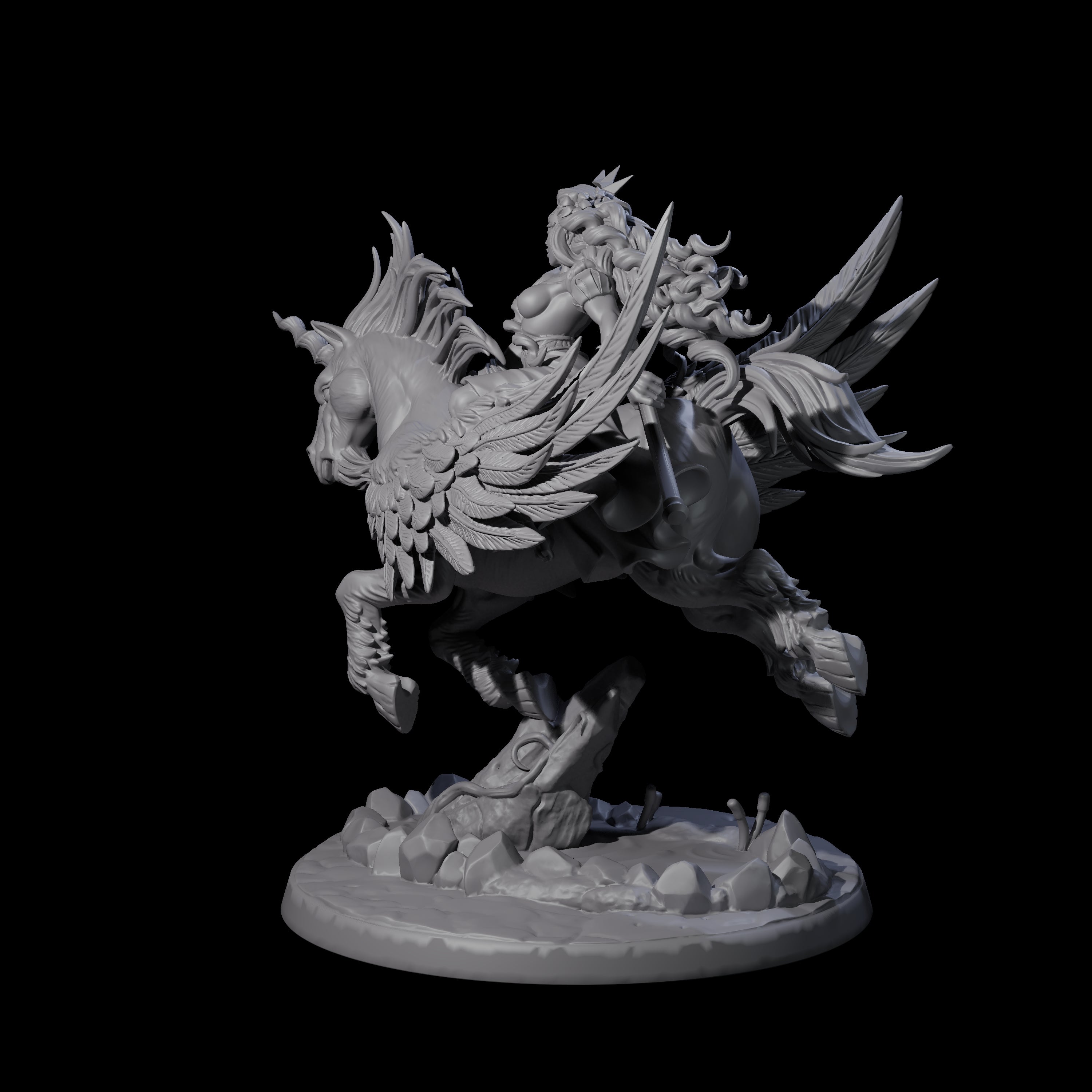 Charging Sorcerer on Winged Unicorn Miniature for Dungeons and Dragons, Pathfinder or other TTRPGs