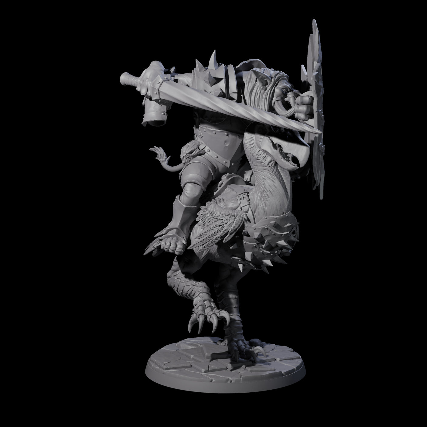 Charging Troll Rider on Axe Beak B Miniature for Dungeons and Dragons, Pathfinder or other TTRPGs