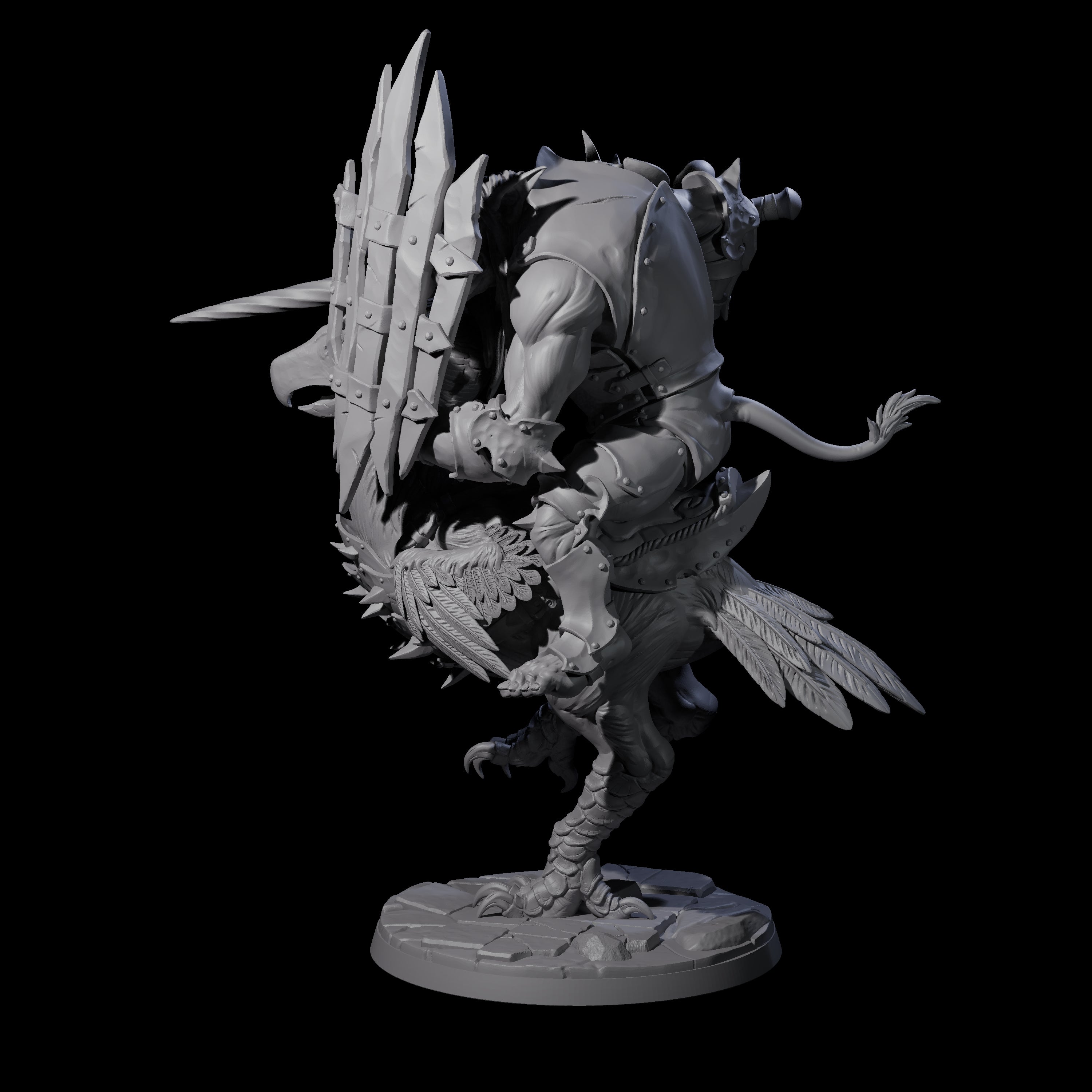 Charging Troll Rider on Axe Beak B Miniature for Dungeons and Dragons, Pathfinder or other TTRPGs