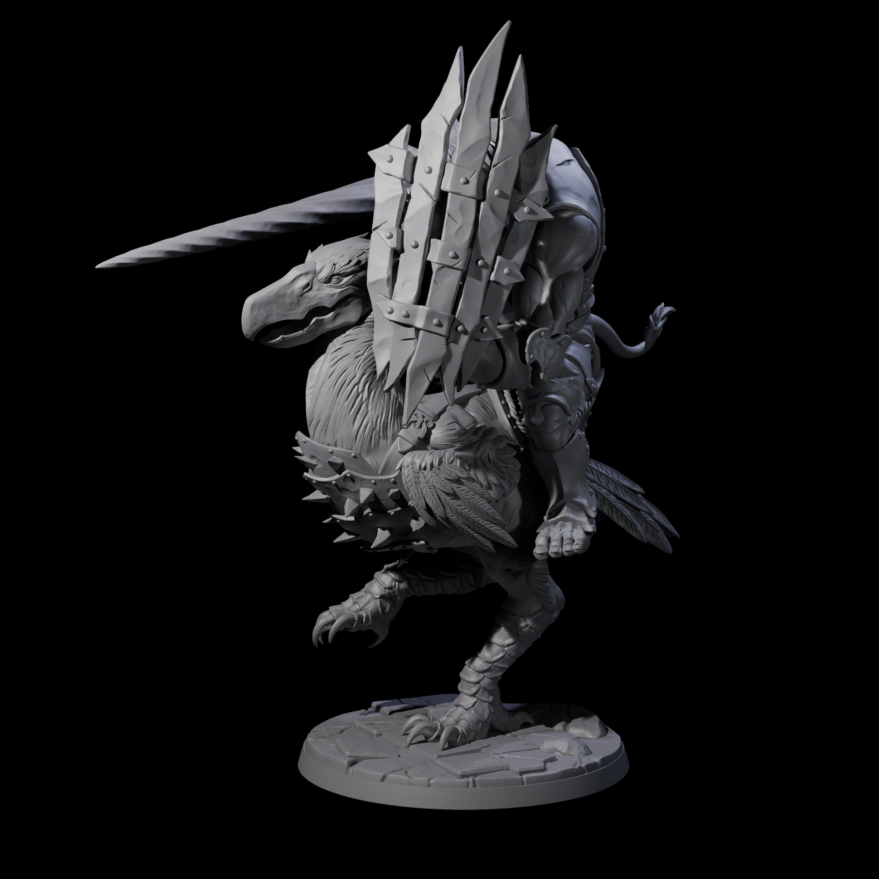 Charging Troll Rider on Axe Beak B Miniature for Dungeons and Dragons, Pathfinder or other TTRPGs