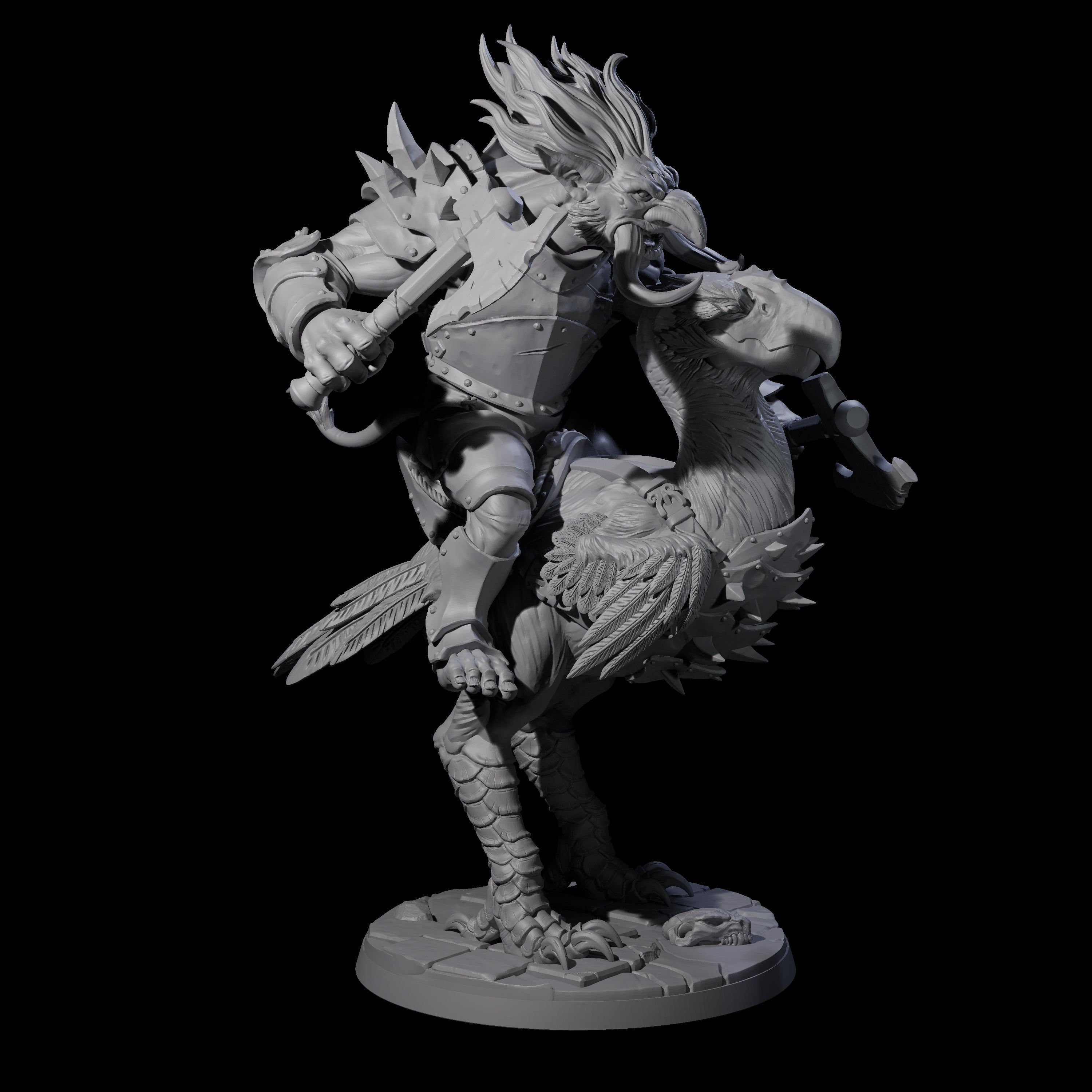Charging Troll Rider on Axe Beak C Miniature for Dungeons and Dragons, Pathfinder or other TTRPGs