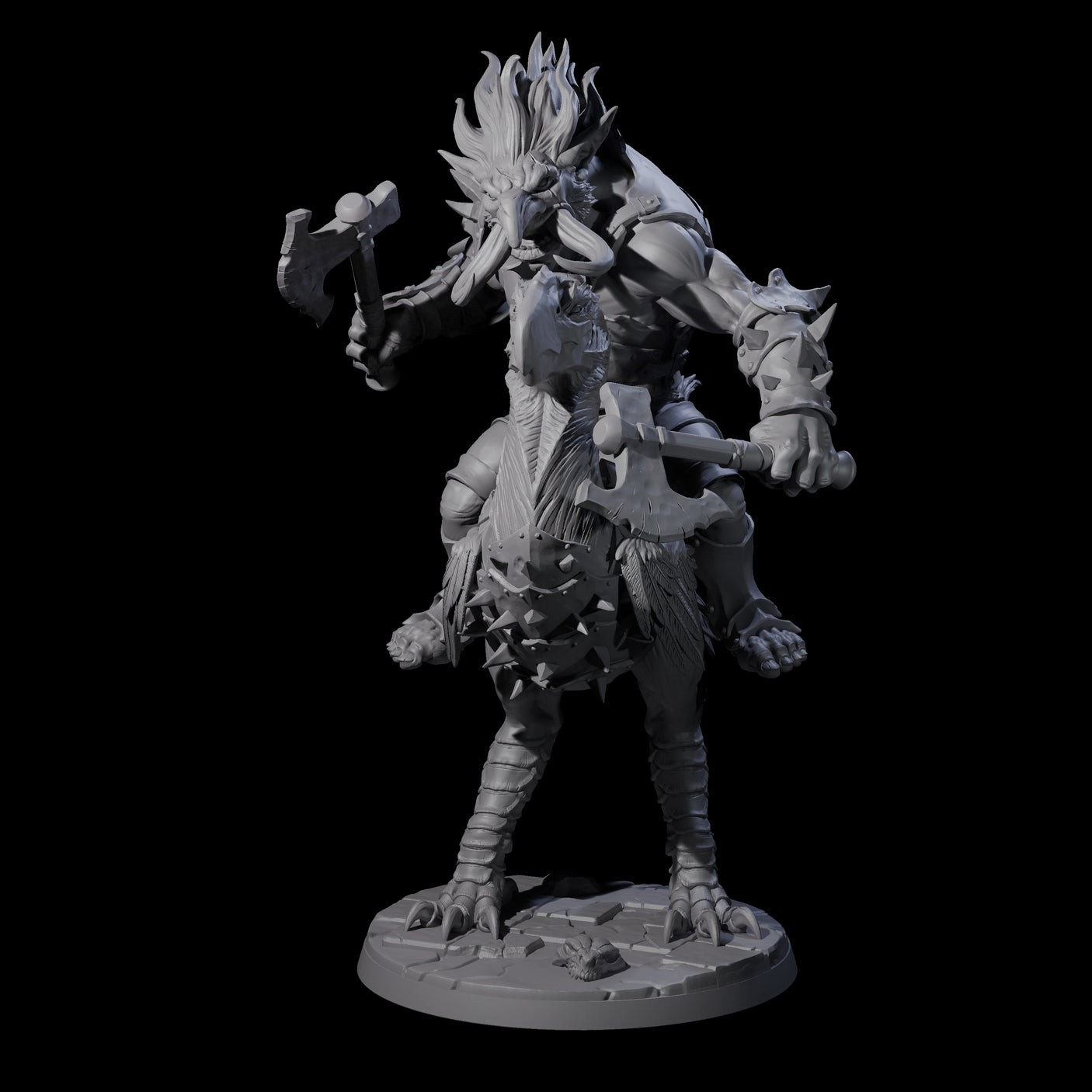 Charging Troll Rider on Axe Beak C Miniature for Dungeons and Dragons, Pathfinder or other TTRPGs
