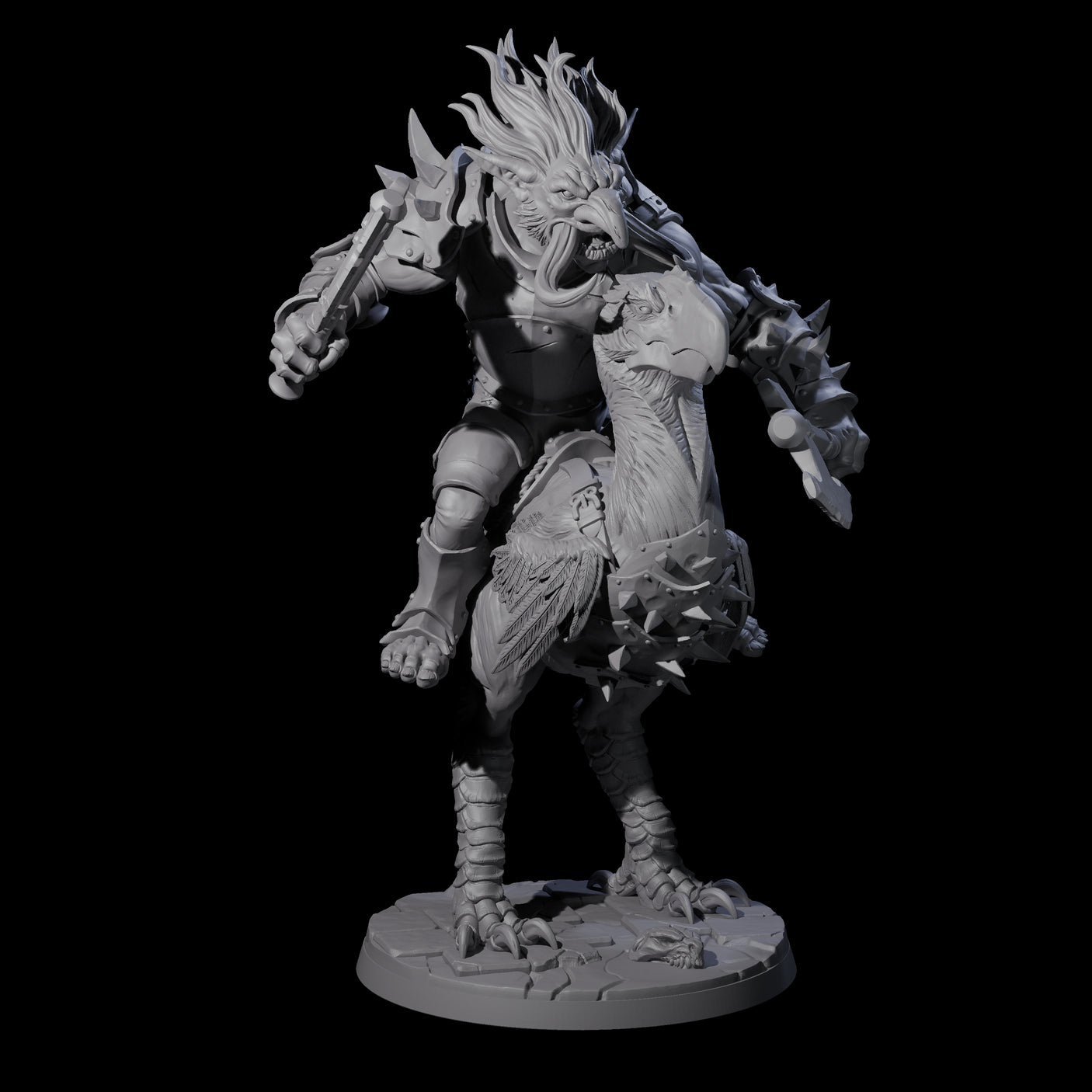 Charging Troll Rider on Axe Beak C Miniature for Dungeons and Dragons, Pathfinder or other TTRPGs