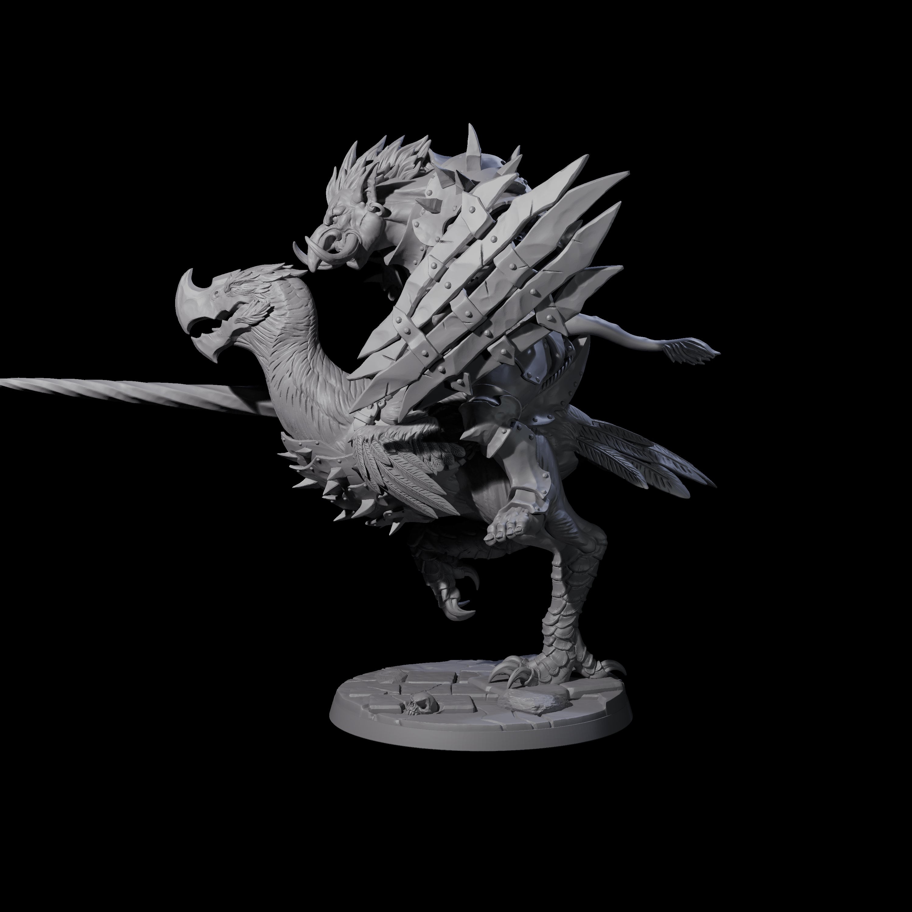 Charging Troll Rider on Axe Beak D Miniature for Dungeons and Dragons, Pathfinder or other TTRPGs